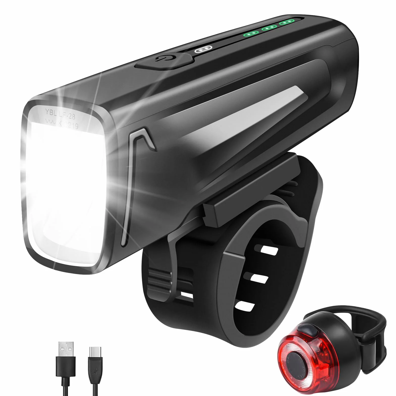 LED Fahrrad Lampe Set Frontlicht Rücklicht USB-C Aufladbar IPX5 Wasserdicht 60/35 LUX