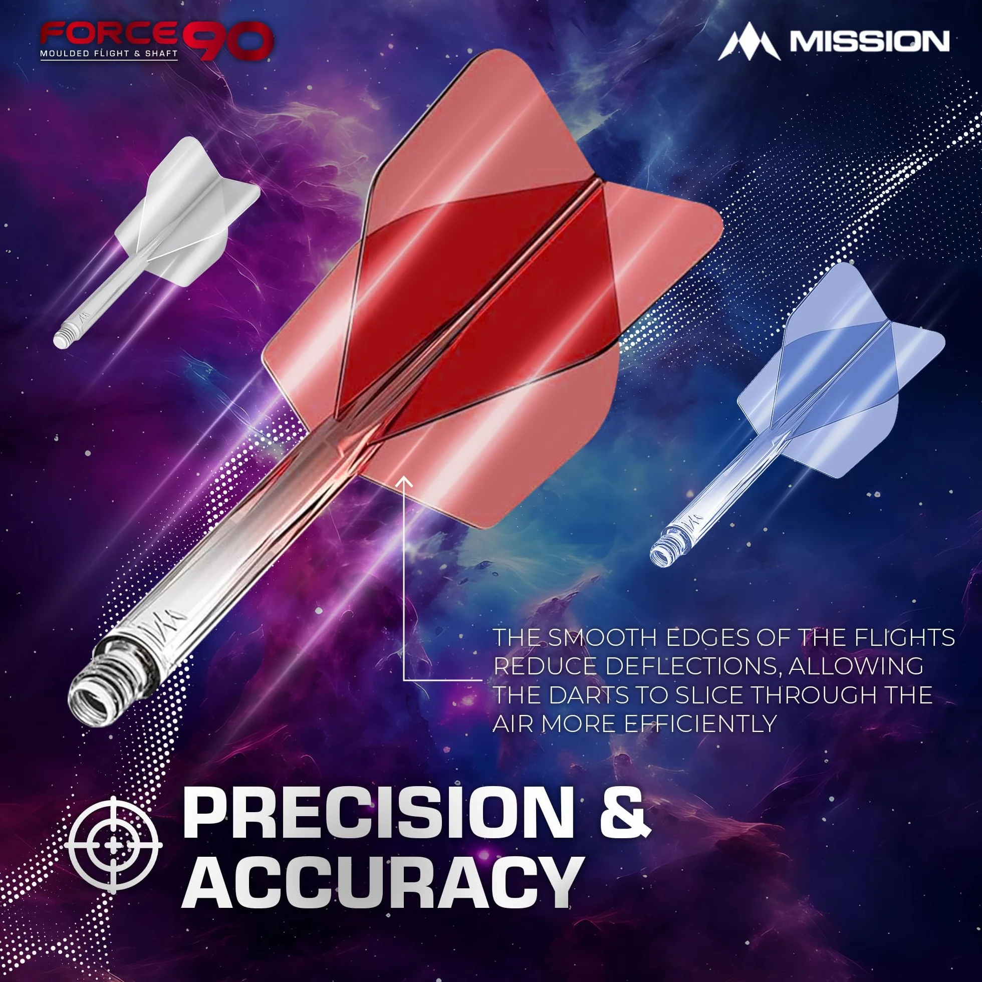 Mission Darts Force 90 | Zintegrowany precyzyjnie formowany system lotu i wałka do rzutek, 3 sztuki, profesjonalne, wysoce trwałe, kombinowane loty i łodygi 2 w 1, standard nr 6
