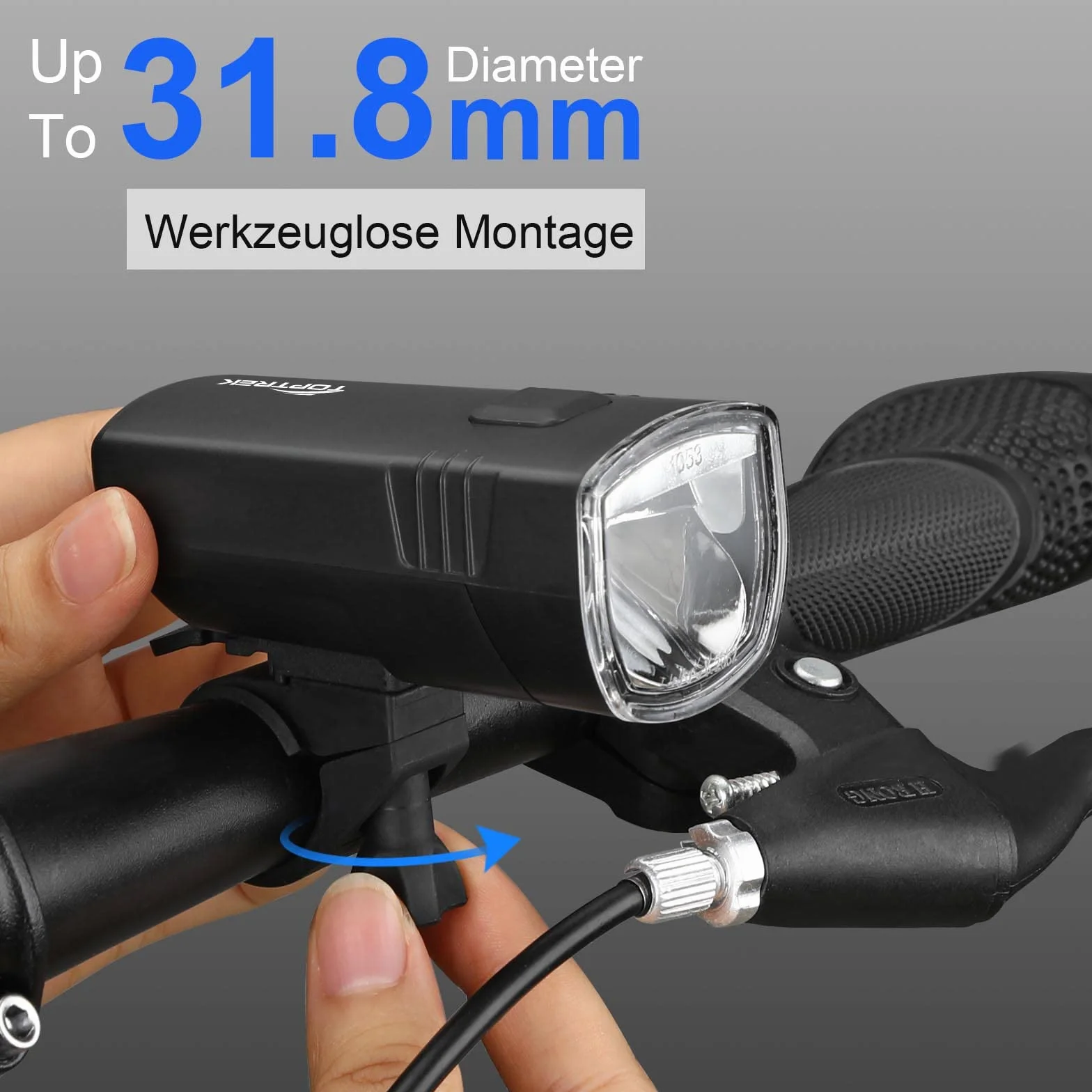 toptrek Światło rowerowe, ładowane przez USB, światło rowerowe typu C, dopuszczone do ruchu drogowego (obowiązują przepisy lokalne), światło rowerowe przednie do 70 luksów z tylnym światłem, odporne