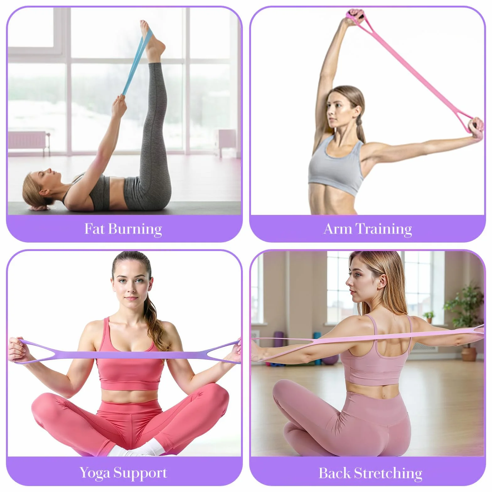 3 sztuki elastycznych taśm oporowych do fitnessu, opaski do ćwiczeń w kształcie 8 dla kobiet i mężczyzn z uchwytami, 8-kształtna opaska do rozciągania ramion, do jogi podróży