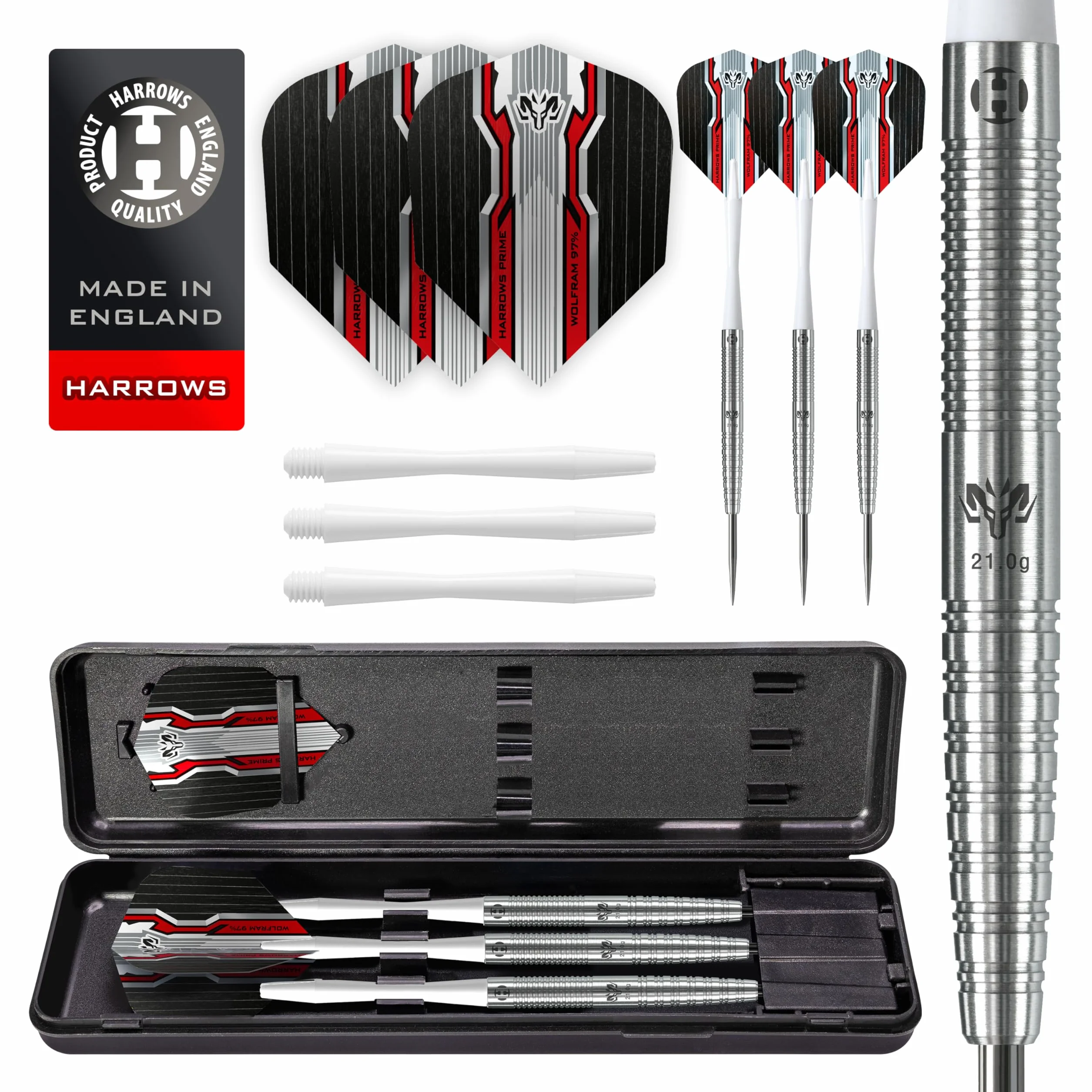 Harrows Wolfram 97% Zestaw lotek stal wolframowa 21-26 g z trzonkami Speedline Marathon i etui