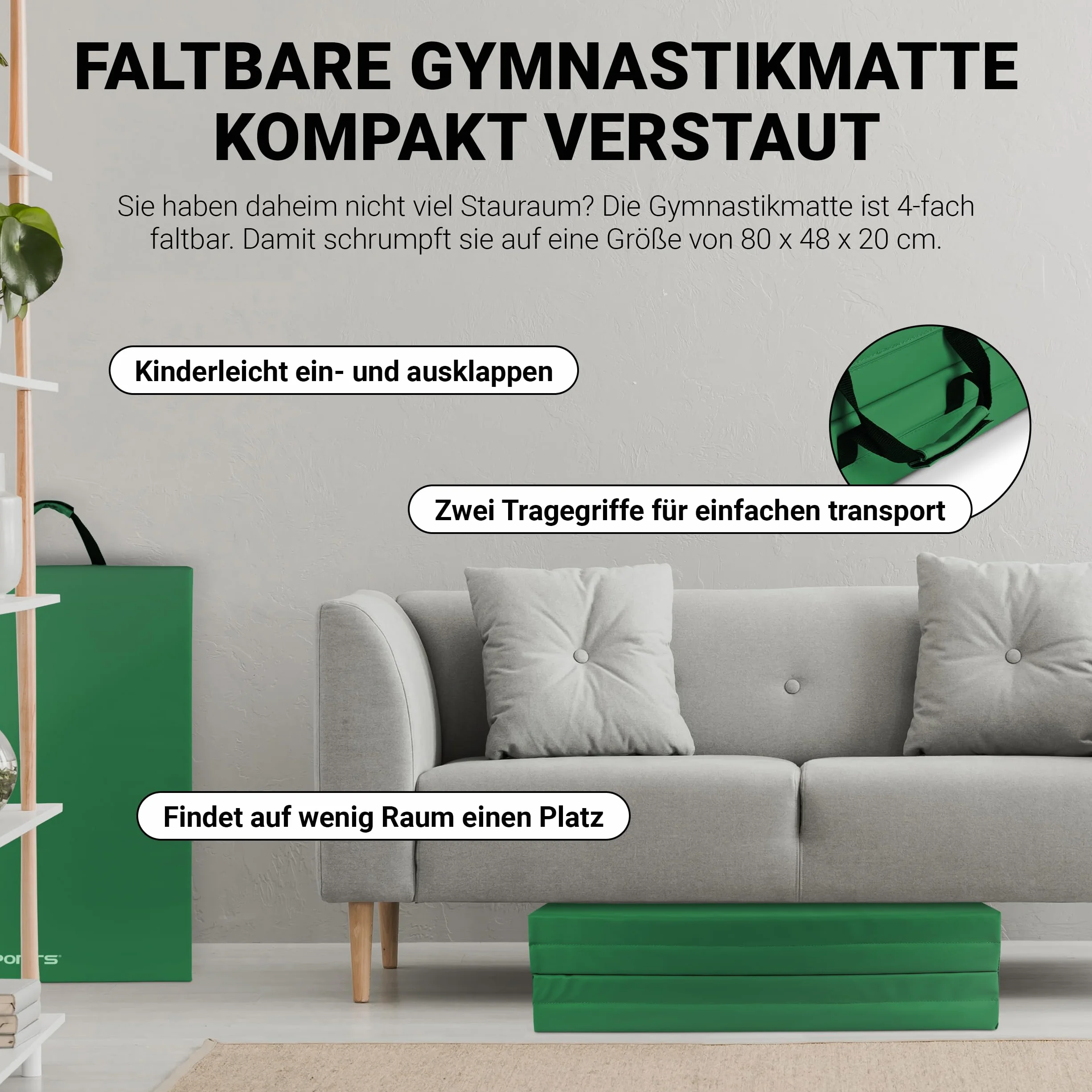 MSPORTS Mata gimnastyczna Premium składana mata miękka podłoga 190 x 80 x 5 cm mata gimnastyczna mata sportowa do domu dzieci i dorosłych