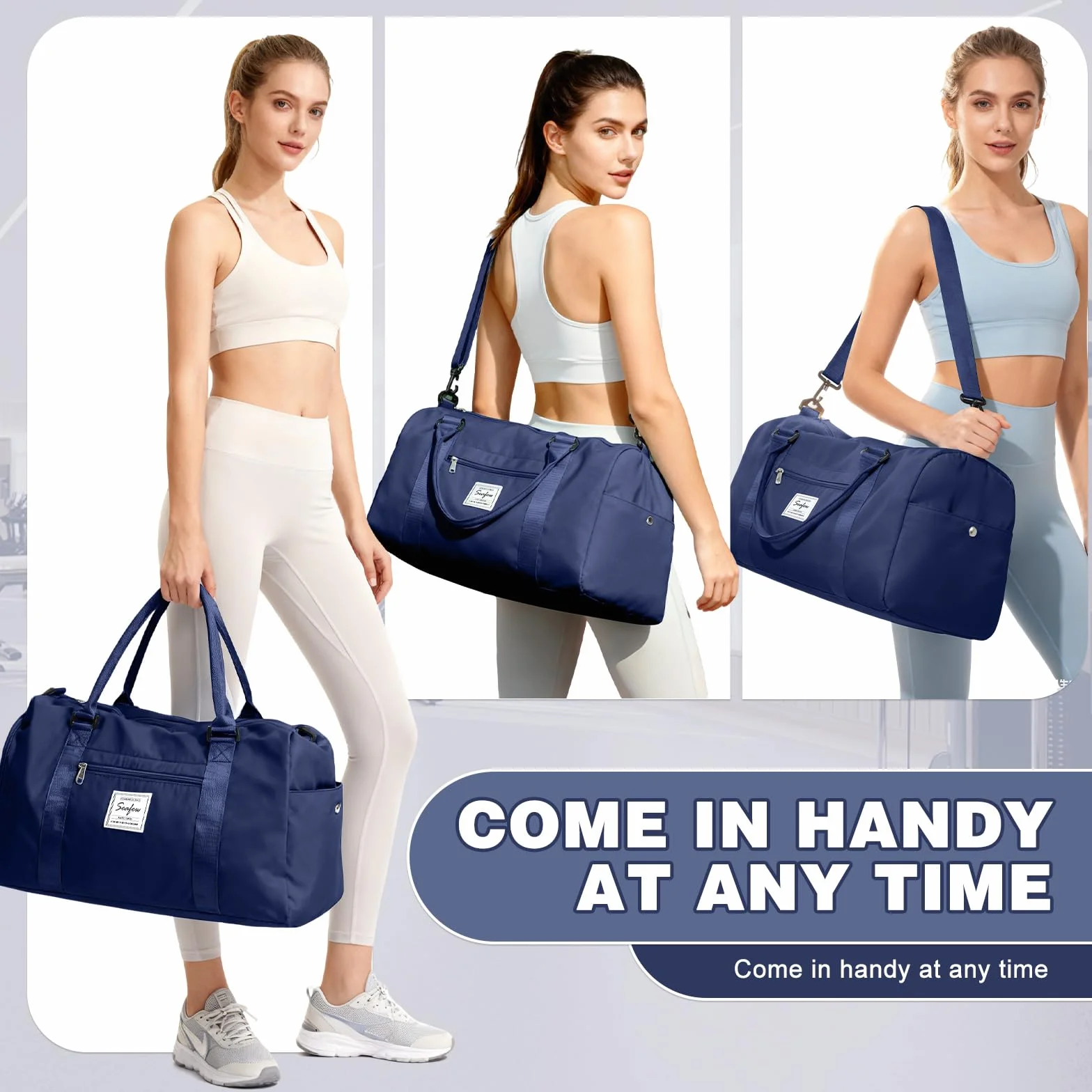 Torba Sportowa Damska Męska Podróżna Wodoodporna z Kieszenią na Buty A4 Królewski Niebieski