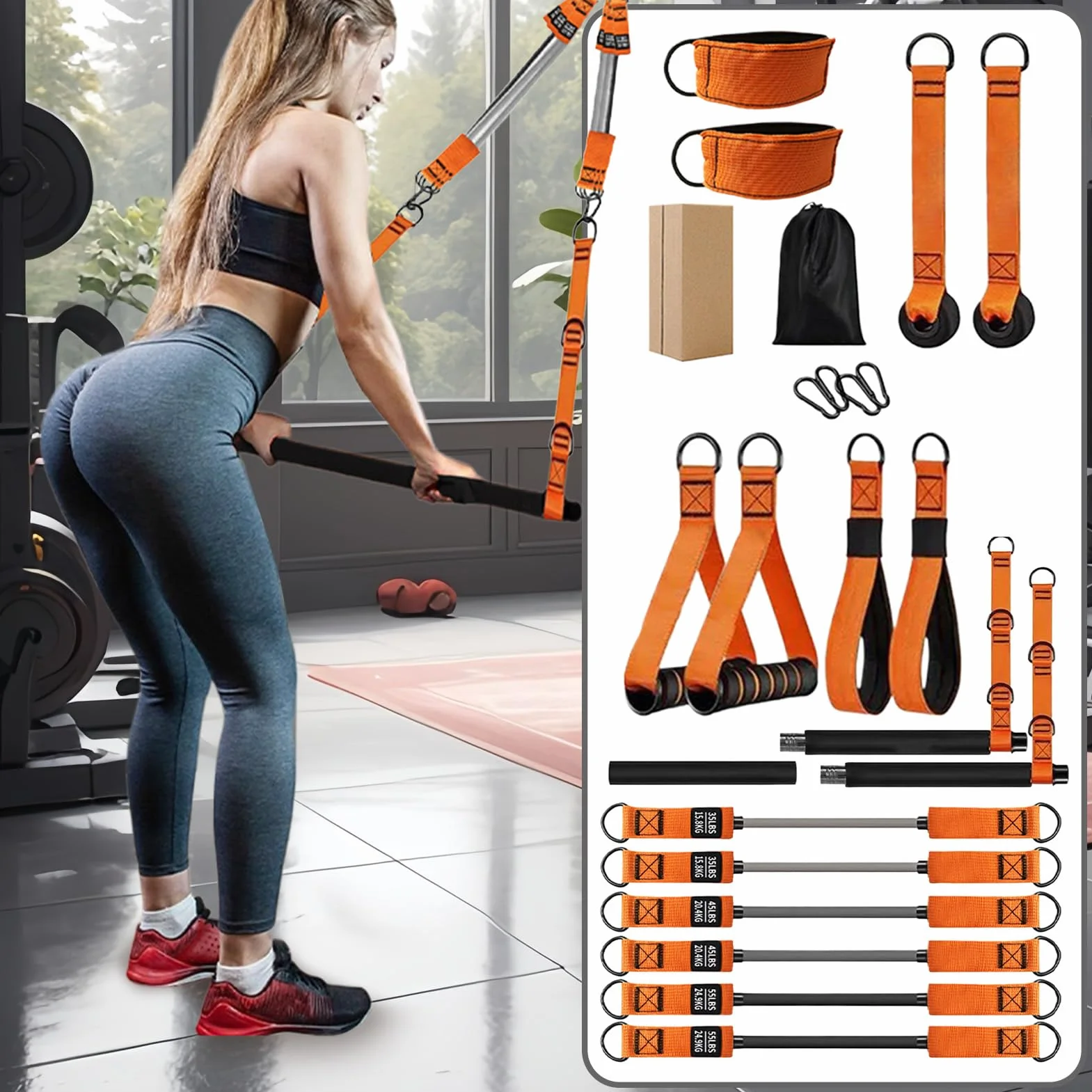 Home Pilates Bar Kit | Sprzęt fitness do treningu mięśni - przysiady sprzęt treningowy dla domowej siłowni profesjonalistów sportowców mężczyzn kobiet graczy sportowców ramiona nogi