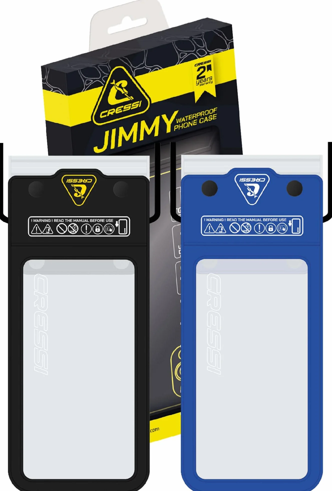 Cressi Jimmy etui na telefon zestaw czarny + lazurowy - 2 miękkie wodoodporne etui na telefony komórkowe, 1 czarny + 1 niebieski, 18 cm, dorosły unisex