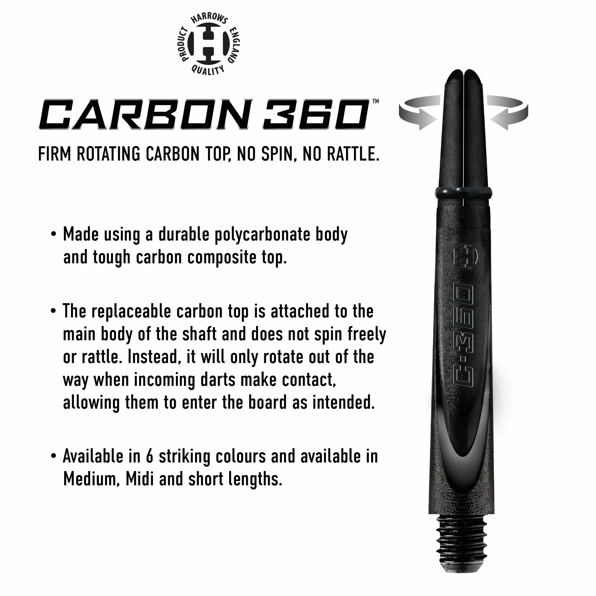 Harrows Darts Carbon 360 Trzpienie Lotek Zestaw 9 Sztuk Średnie Krótkie