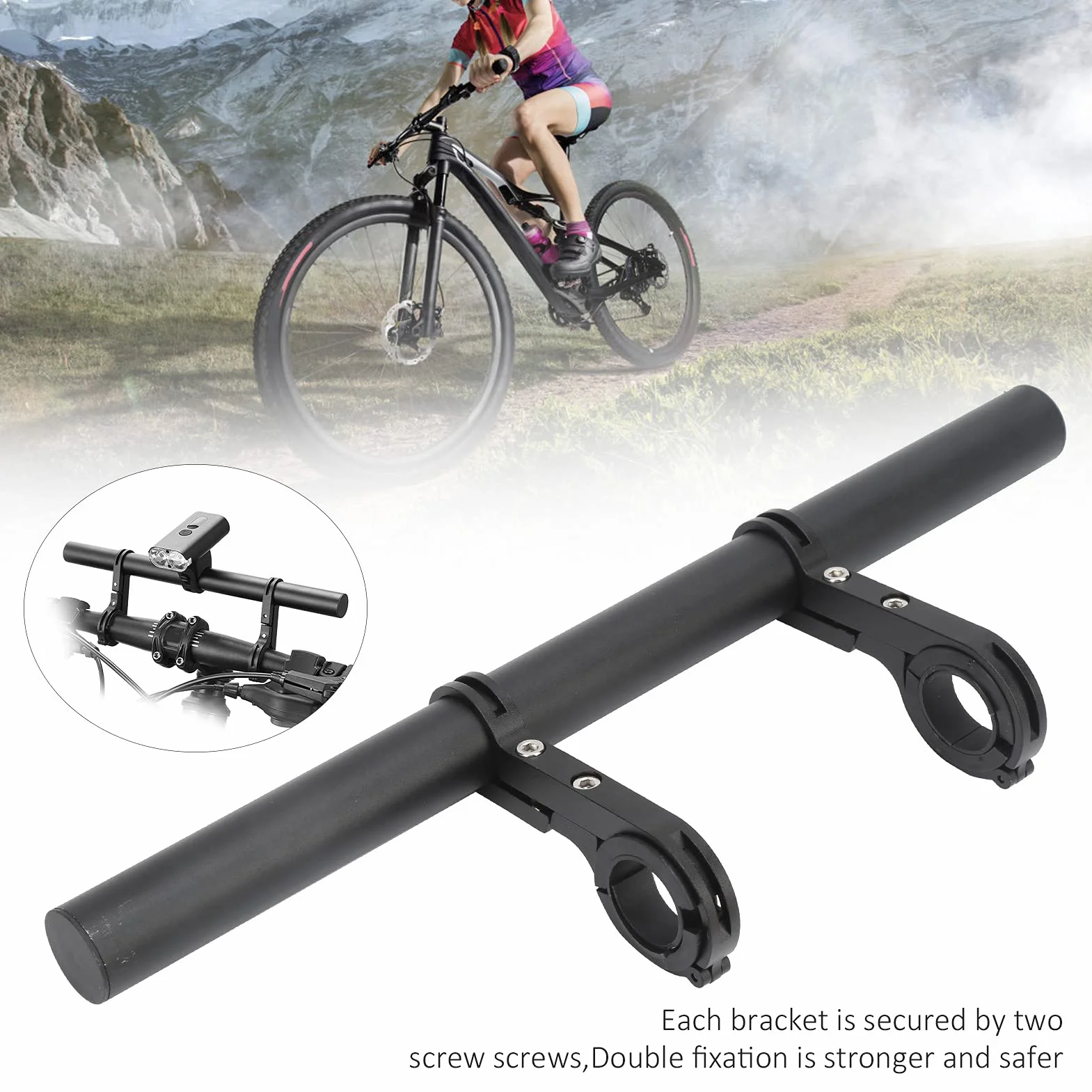 Yosoo Health Gear Przedłużenie Kierownicy Roweru Przedłużenie Kierownicy ze Stopu Aluminium 30 Cm 22,2 Mm Pasek Montażowy Szybki montaż Podwójne Mocowanie śrubowe do Mocowania Reflektora do Telefonu
