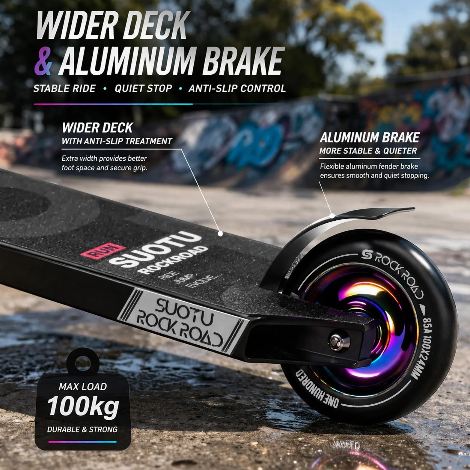 Hulajnoga Wyczynowe, Skrętne w 360°, Hulajnoga do Trików Wyczynowe z Kołami PU 100 mm, Stunt Scooter Dla Dzieci, Młodzieży i Dorosłych, Nośność: 100 kg, Aluminium
