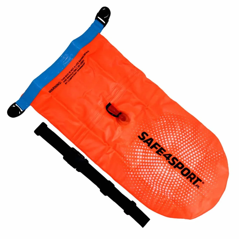 SAFE4SPORT PerfectSwimmer - dmuchana bojka asekuracyjna do pływania - boja pływacka z kieszenią na rzeczy 20L