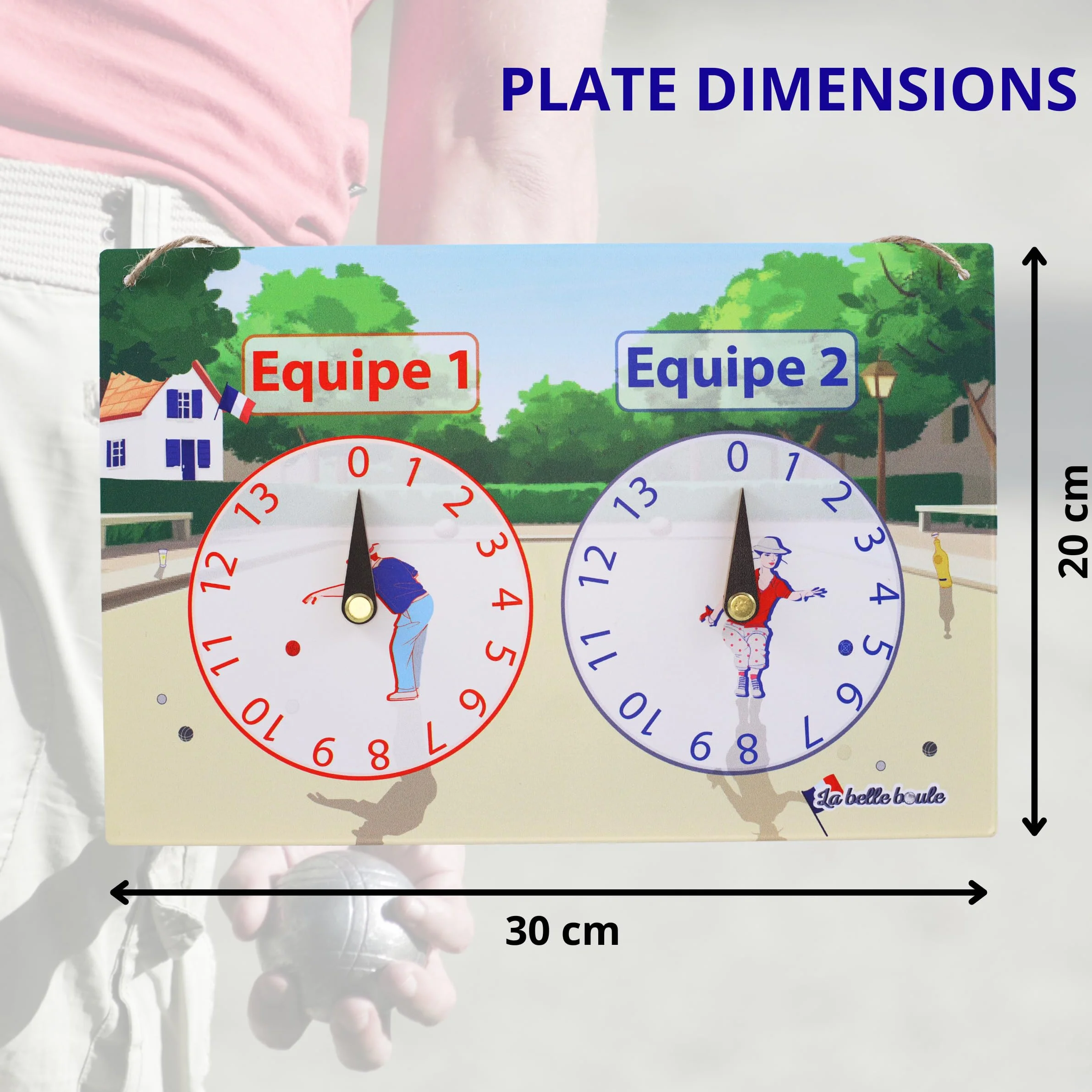 La Belle Boule® | Vintage Blaszany Pétanque 30 x 20 cm licznik punktów | Metalowa płytka z obrotowymi wskazówkami dla 2 drużyn | Zewnętrzne akcesoria dekoracyjne do wnętrz | Kompaktowy i łatwy do