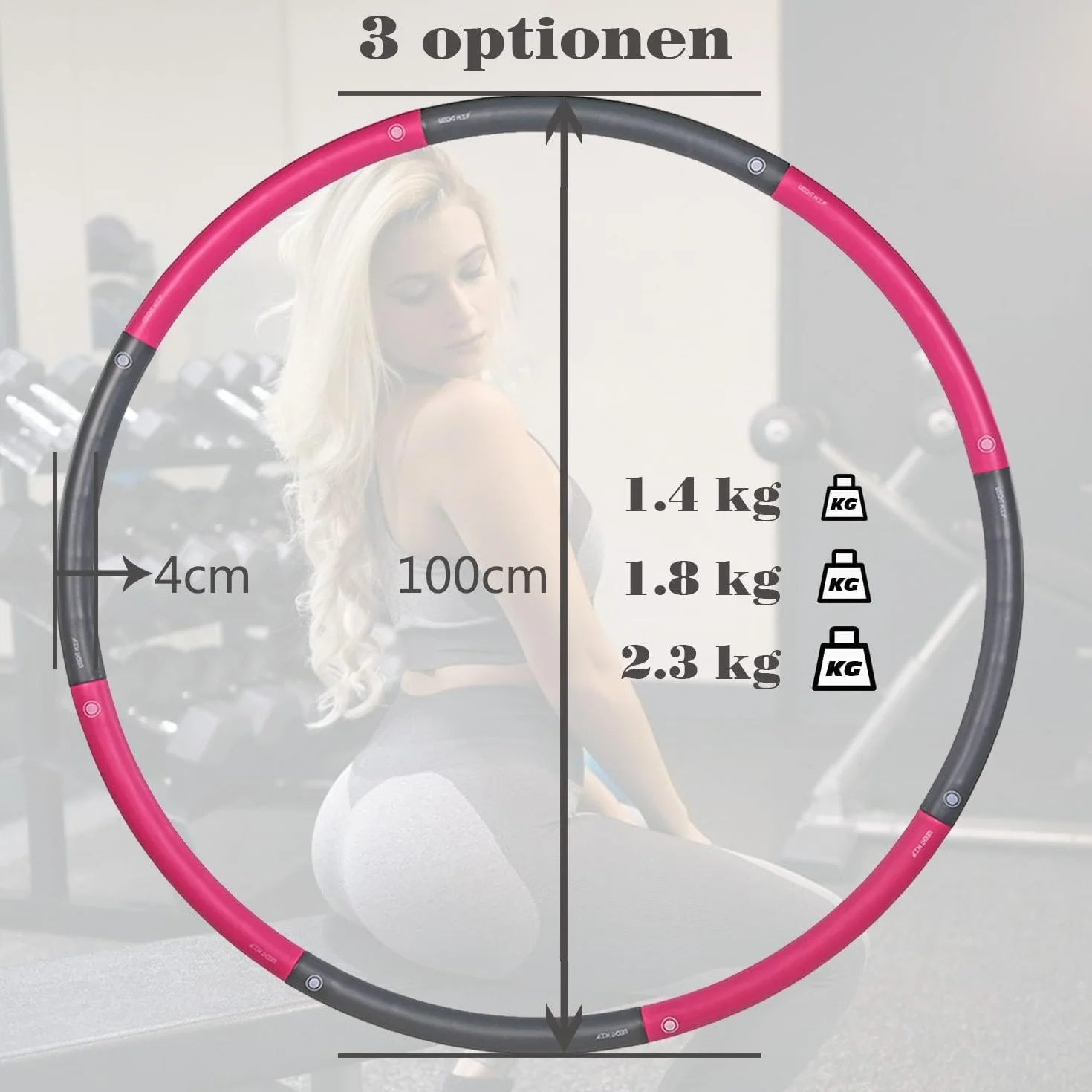 2,3 kg, hula hop, dla dorosłych, do odchudzania, dla zaawansowanych, 8-częściowych i 100 cm urządzenie fitness do domu, hula hop, fitness