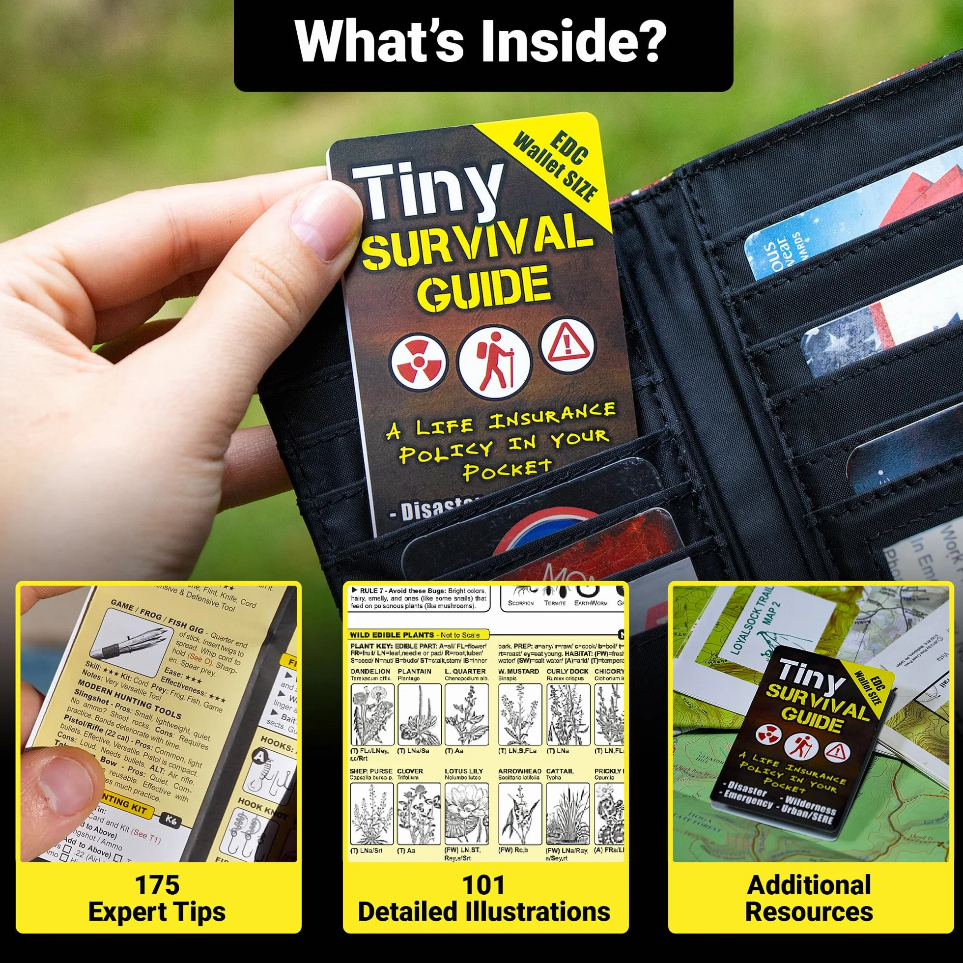 The Ultimate Survive Anything Tiny Survival Guide for Emergency Disaster Micro Guide First Aid Survival Pocket Handbook Łatwo mieści się w portfelu, etui na rękawiczki