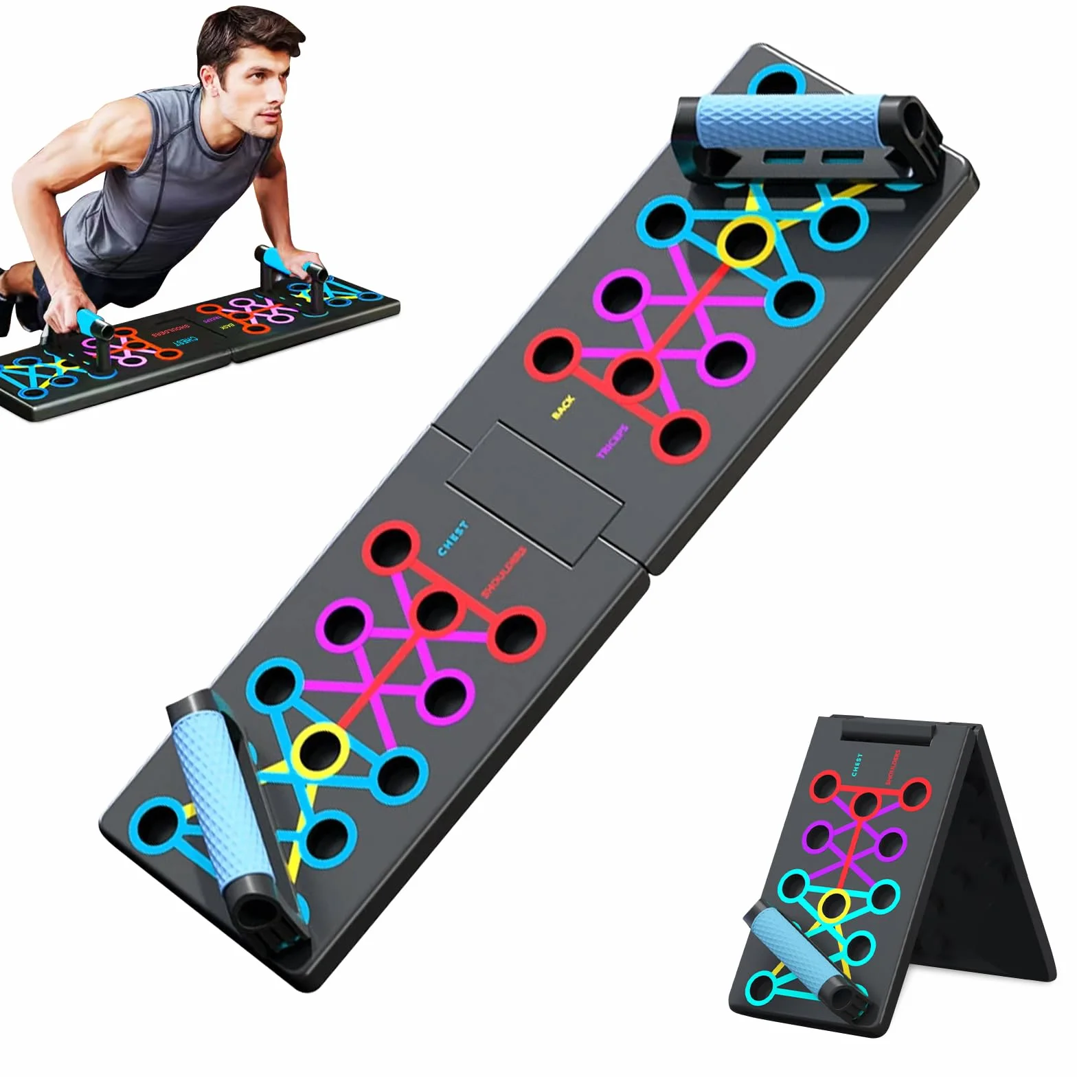 Deska do pompek Push Up Board Składana Przenośna Deska do pompek z antypoślizgowymi silikonowymi uchwytami Fitness Board z antypoślizgową podkładką, sprzęt fitness do domu budowa mięśni, deska fitness