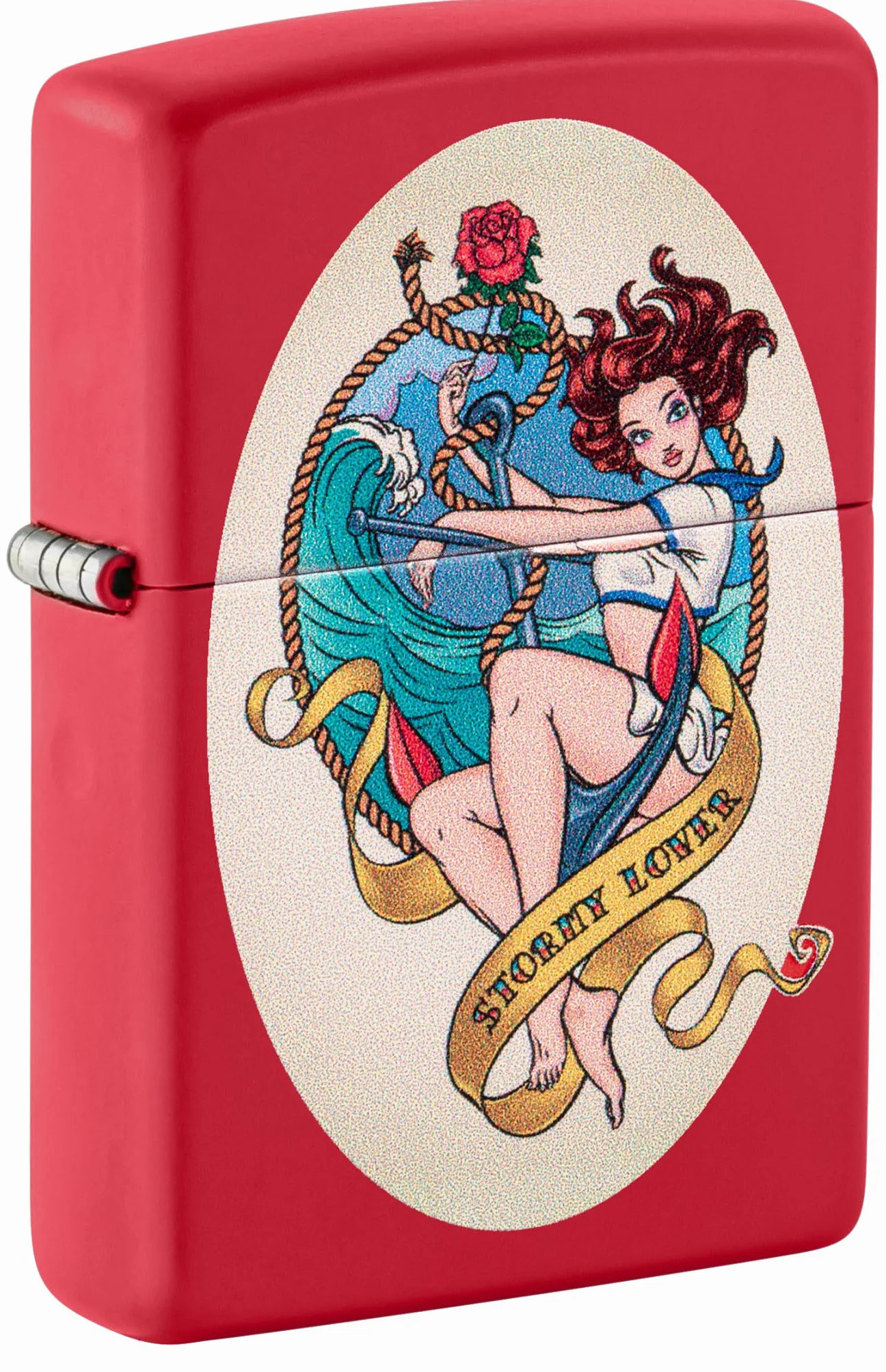 Zippo Stormy Lover, Zapalniczka Sztormowa, Kolorowy Nadruk, do Napełniania, Wielokrotnego Użytku, Wiatroodporna Konstrukcja, Pudełko na Prezent, Wykonano w USA, Kolor Czerwony Matowy (Red Matte)