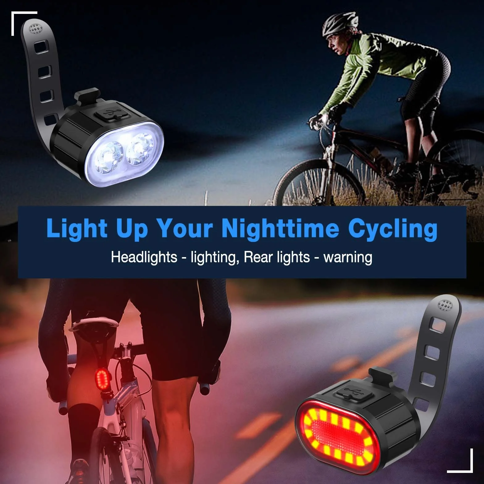 Blendura Światła rowerowe LED, 4 + 6 trybów światła rowerowego z przodu i z tyłu, IPX4, światło rowerowe USB z możliwością ładowania, nadaje się do różnych rowerów