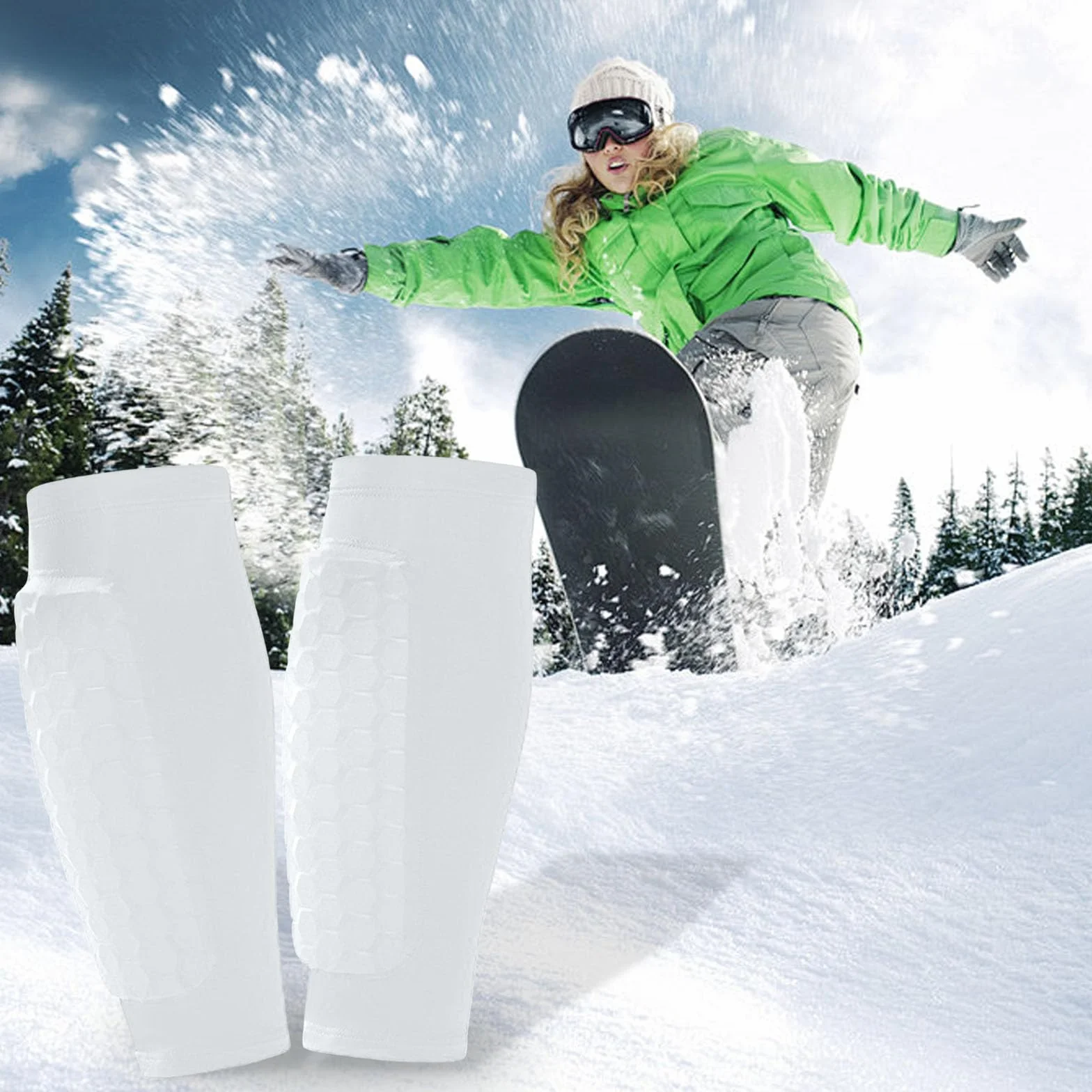 1 para ochraniaczy na piszczele, do jazdy na nartach, Shin Protector Ski, oddychające i antypoślizgowe, elastyczne, odporne na uderzenia ochraniacze o strukturze plastra miodu, antypoślizgowe paski