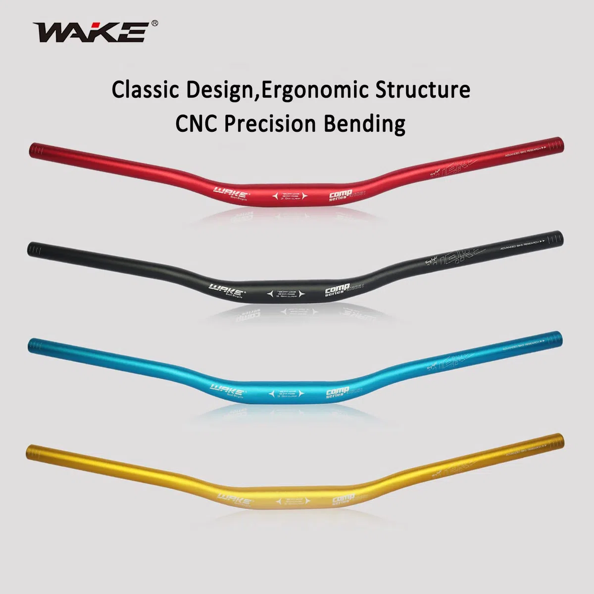 WAKE Kierownica rowerowa MTB, 31,8 mm, ze stopu aluminium, podniesiona, do rowerów górskich, 780 mm, czarna