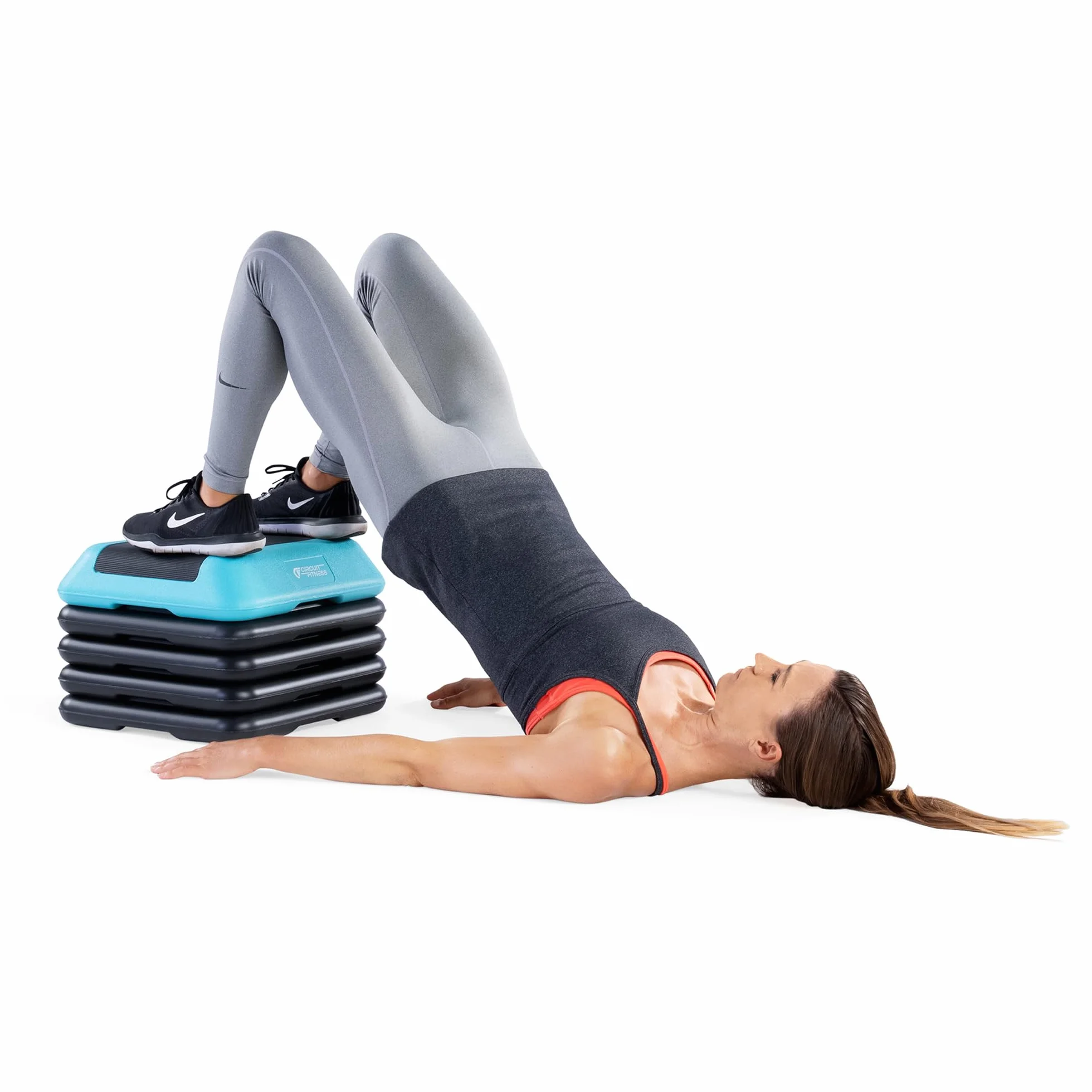 Circuit Fitness by Marcy 16 x 16 inches Adjustable Height Aerobic Step Platform with 4 Risers, Non-Slip Rubber Surface, Home Exercise Fitness Training, Aqua Green, STEP-GREEN01-4R