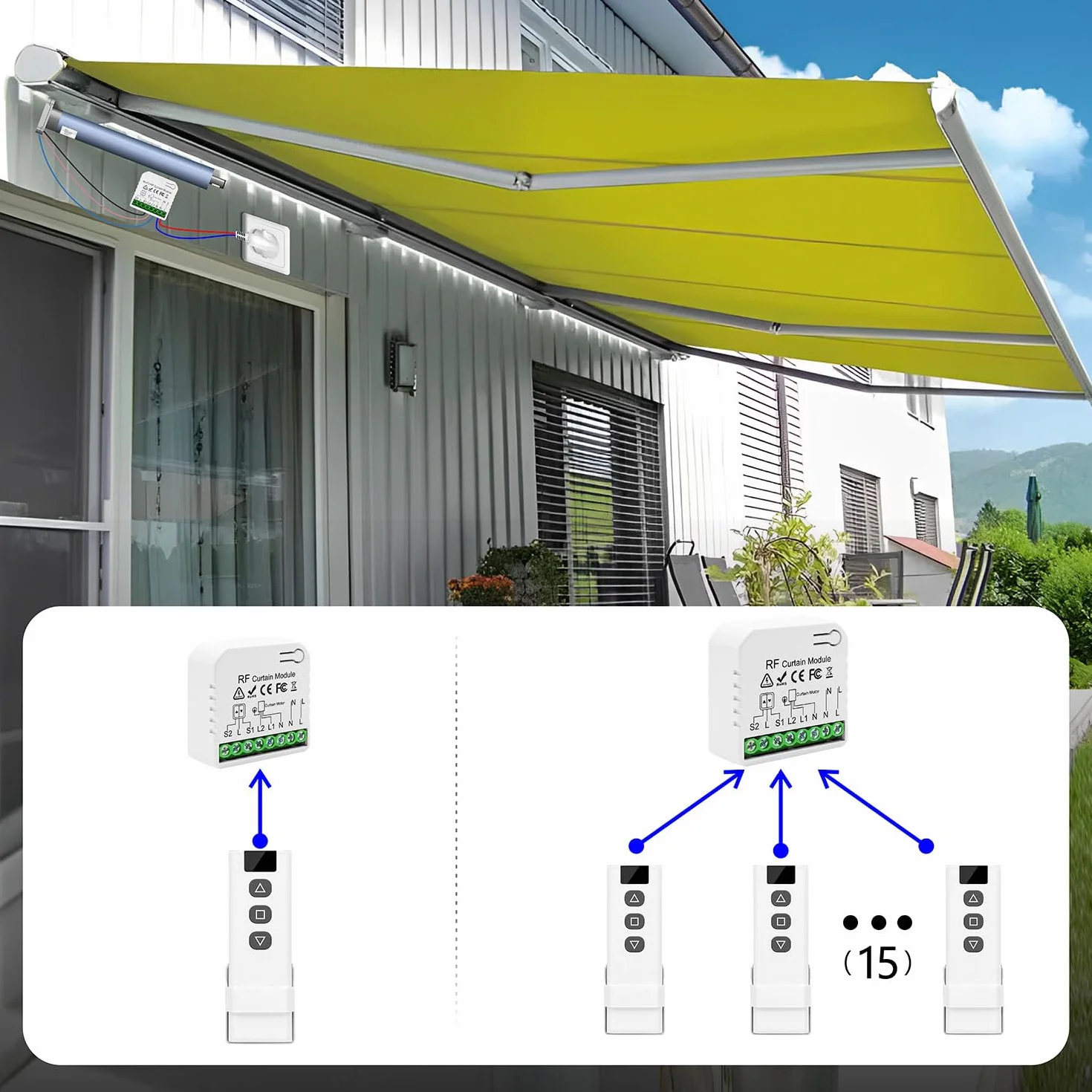 Bezprzewodowy moduł przełącznika rolet AC 220V 230V, nadajnik radiowy, zasięg 100m