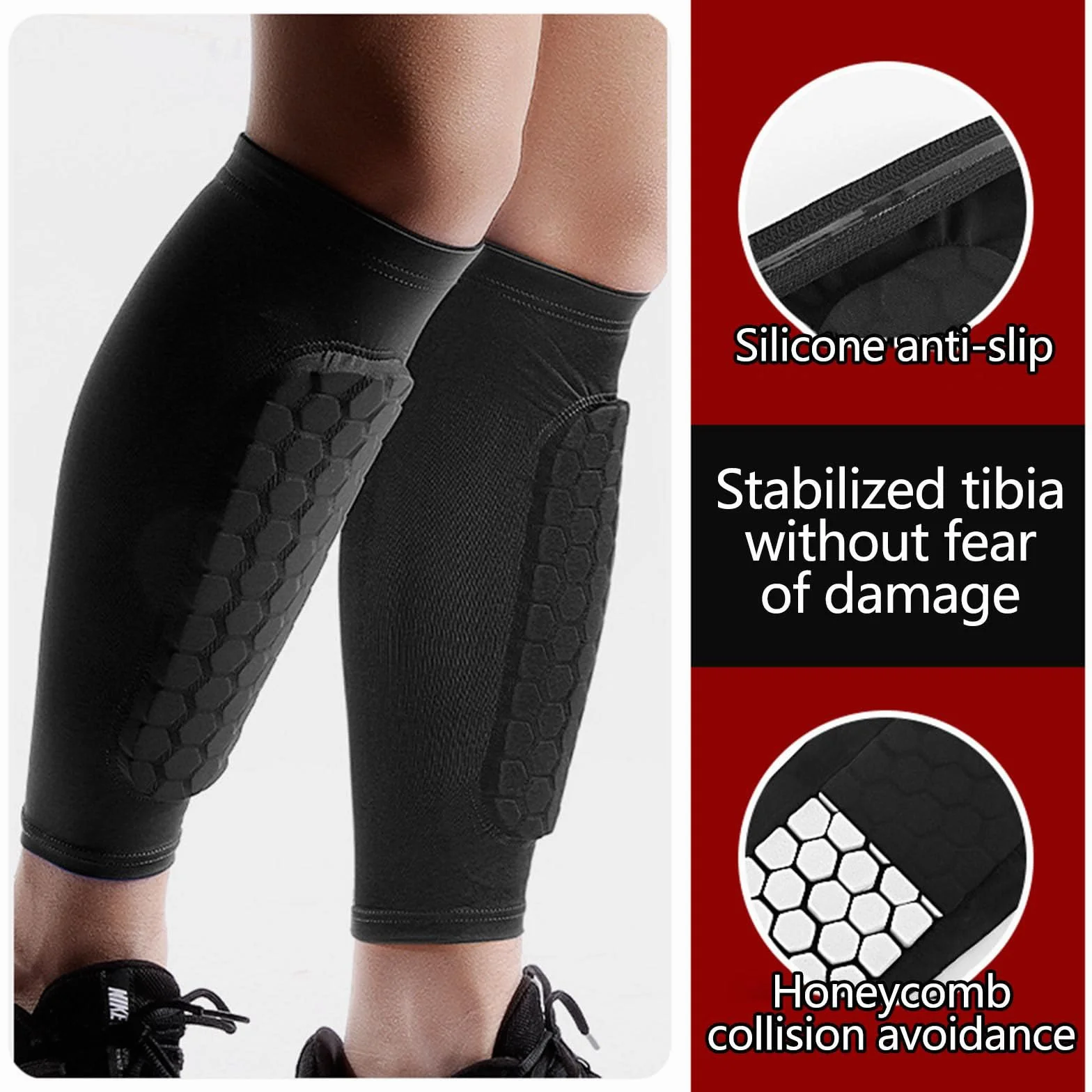 1 para ochraniaczy na piszczele, do jazdy na nartach, Shin Protector Ski, oddychające i antypoślizgowe, elastyczne, odporne na uderzenia ochraniacze o strukturze plastra miodu, antypoślizgowe paski