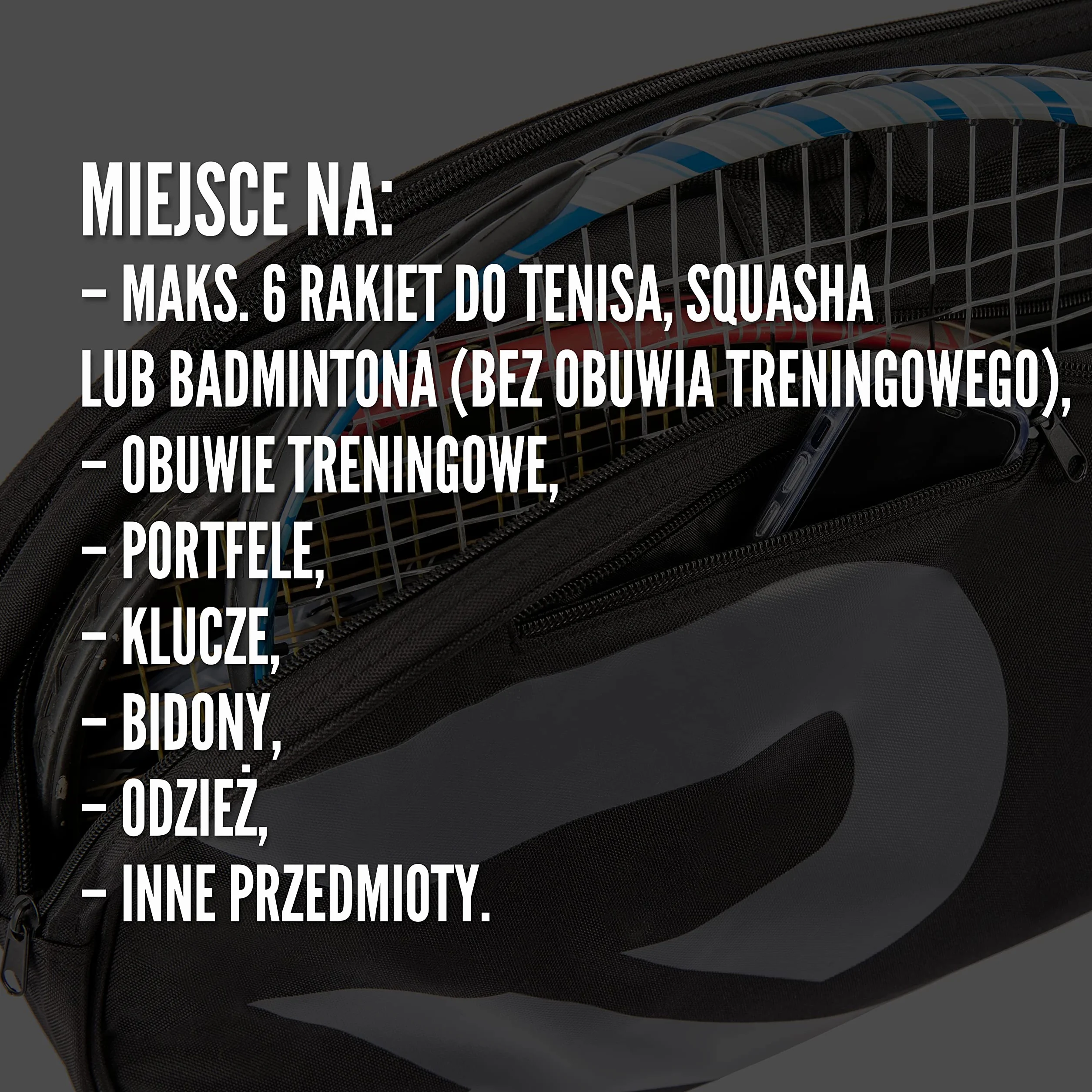 Raquex 6 Racket Bag – Pokrowiec na rakiety do tenisa, squasha i badmintona. Mieści maksymalnie 6 rakiet, akcesoria i tenisówki