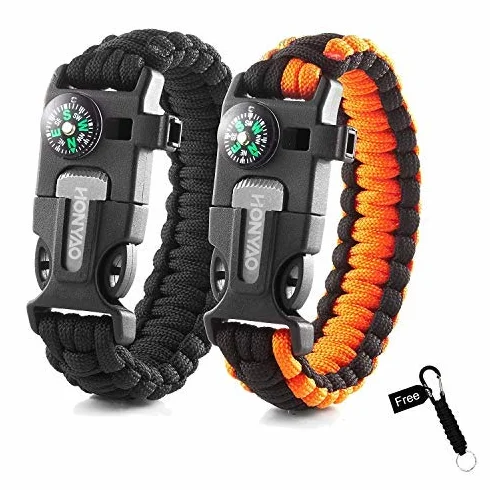 HONYAO Bransoletka survivalowa z kompasem gwizdkiem skrobakiem i krzemieniem zestaw paracord