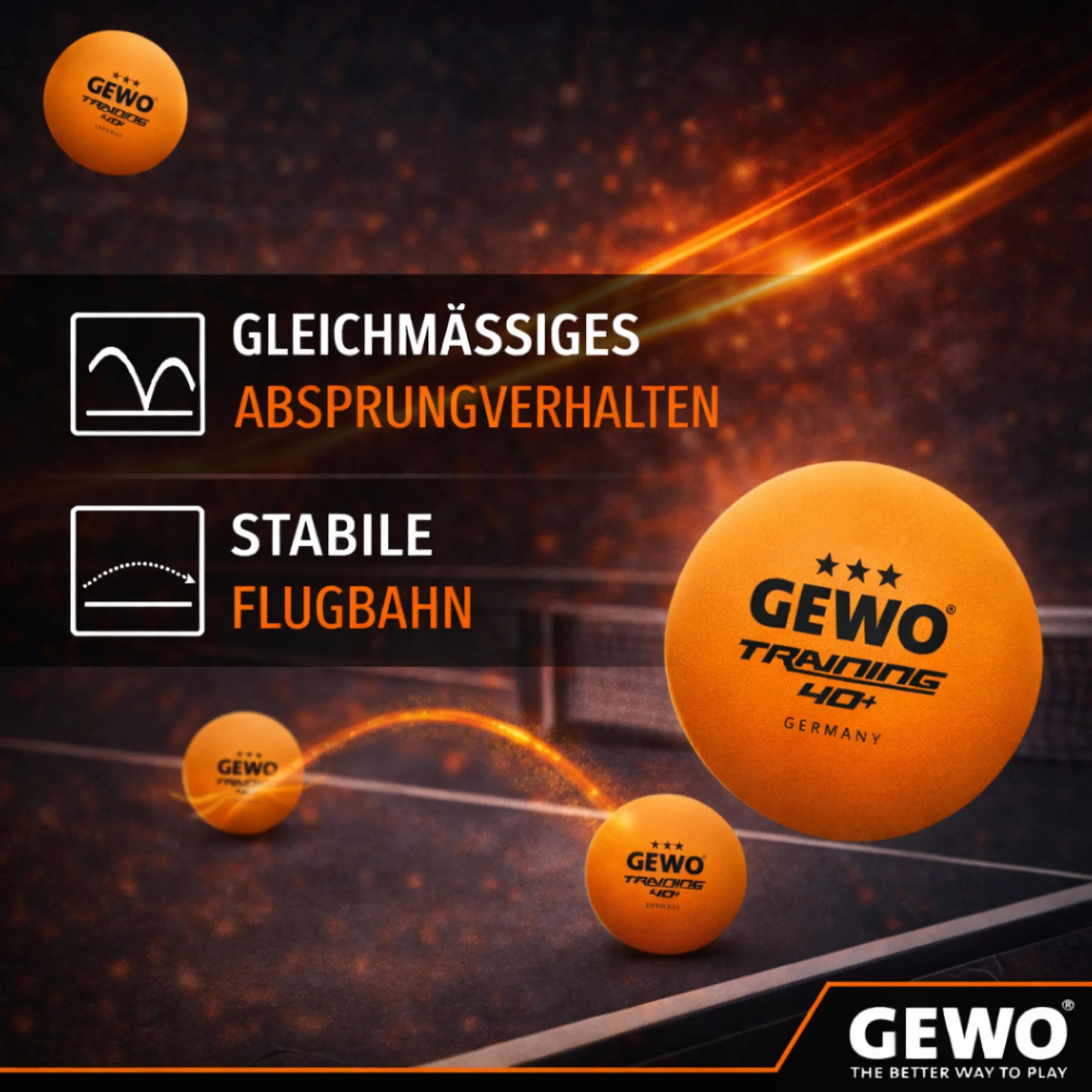 GEWO Piłki do tenisa stołowego do treningu 40+ – 3 gwiazdki z tworzywa sztucznego ABS ze szwem – wysokiej jakości piłki do ping ponga, średnica 40 mm, opakowanie zapasowe, 24 sztuki, pomarańczowe