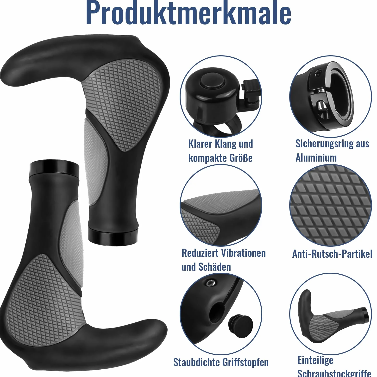 rietegio Uchwyty na kierownicę i dzwonek rowerowy, dwie strony Lock-On Design Ergonomiczna antypoślizgowa kierownica do rowerów górskich 22 mm rowerów górskich, e-skuterów, rowerów wyścigowych i