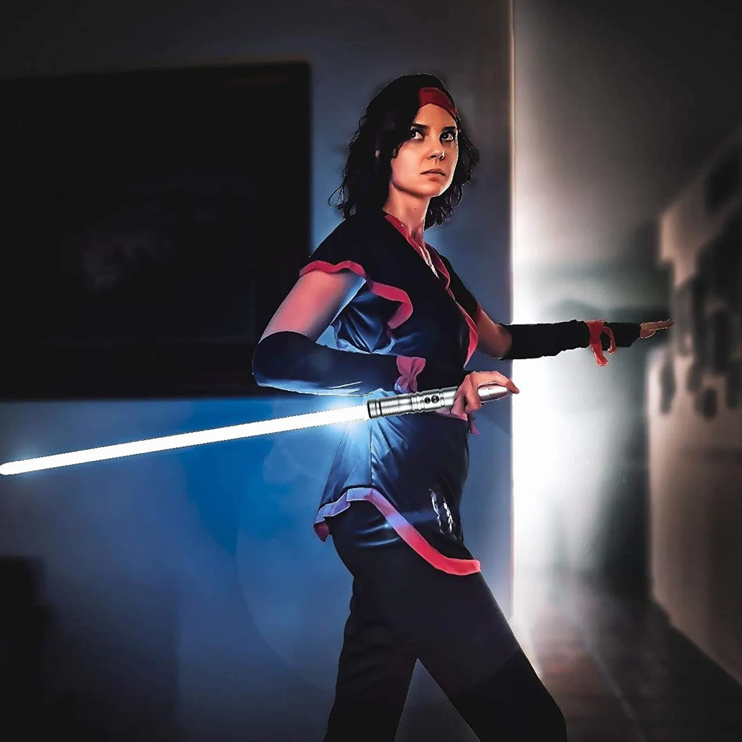 Duel Light Saber Metalowy Aluminiowy Miecz Świetlny Hilt Force FX LED 6 Czcionkami Dźwiękowymi Ładowalny Srebrny