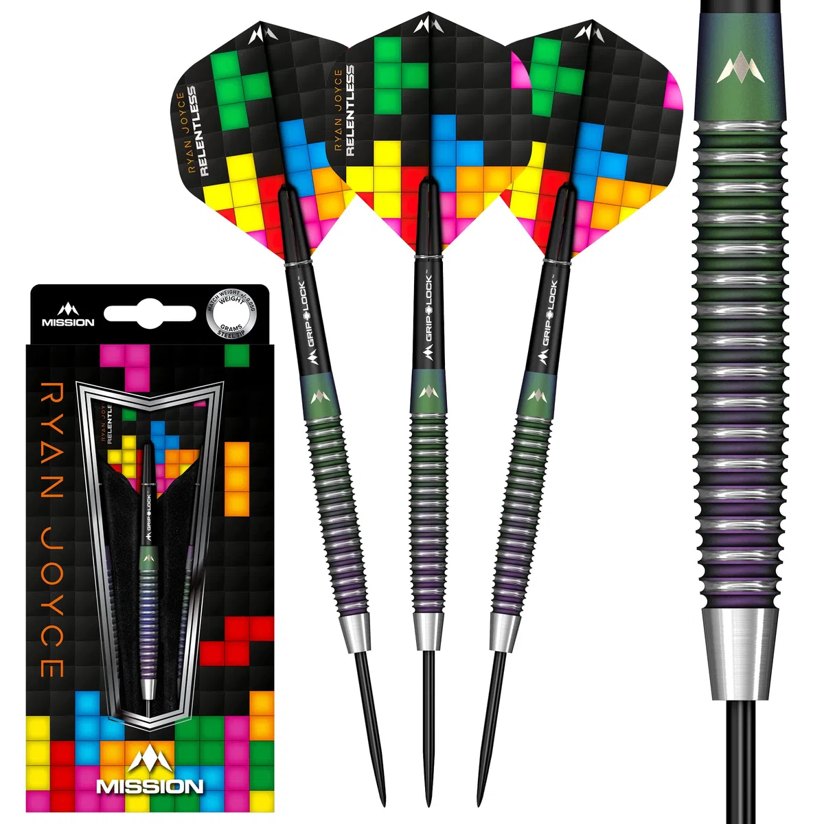 Mission Darts D1587 Ryan Joyce, Relentless | Zestaw rzutek z wysokiej jakości 95% wolframem koralem powlekanym PVD beczką i stalową końcówką, 21 g