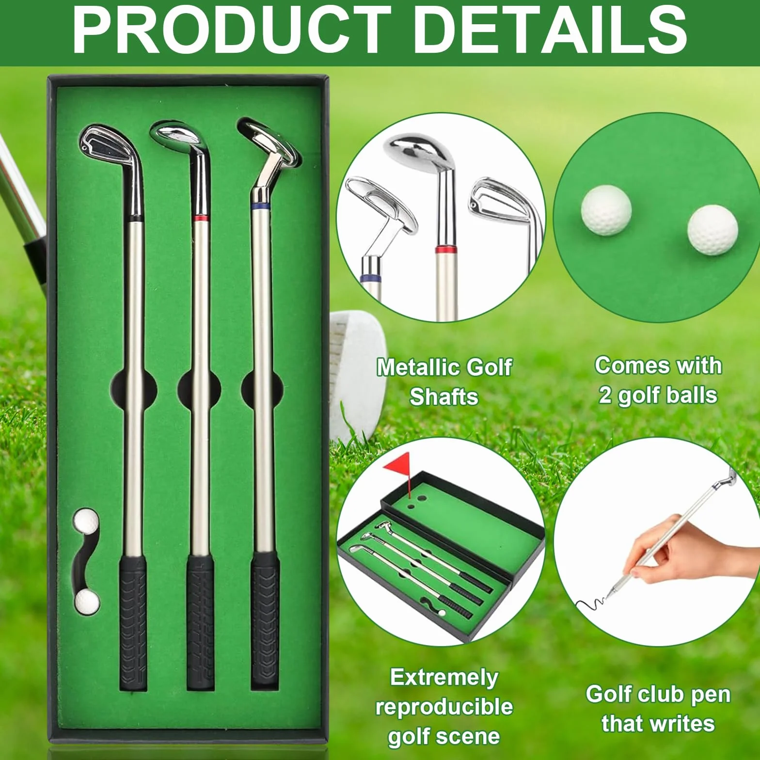 Zestaw długopisów do klubu golfowego, mini zestaw kija golfowego, prezent dla fanów golfa, rozrywka biurowa, 3 kije do długopisu golfowego, z małą flagą i 2 piłkami