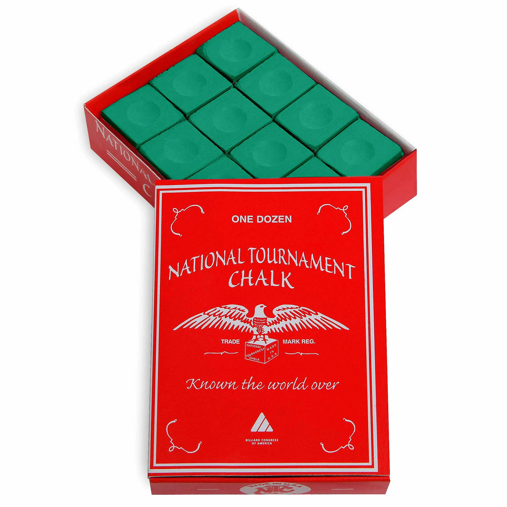 Silver Cup National Tournament Pool Cue Bilard Premium Chalk - ONE Tuzin (turniejowa zieleń)