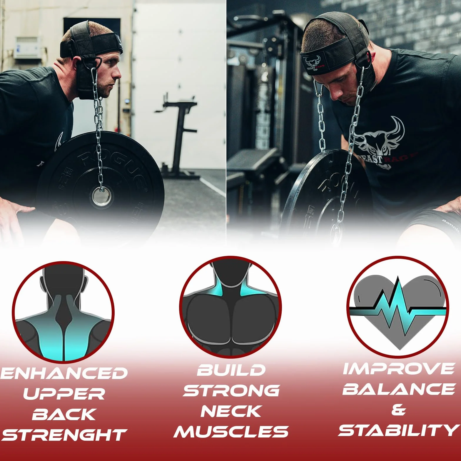 Uprząż na głowę Nurkowanie Heavy Duty Regulowany długi stalowy łańcuch fitness Uprząż na szyję Podnoszenie ciężarów Neoprenowy wyściełany pasek