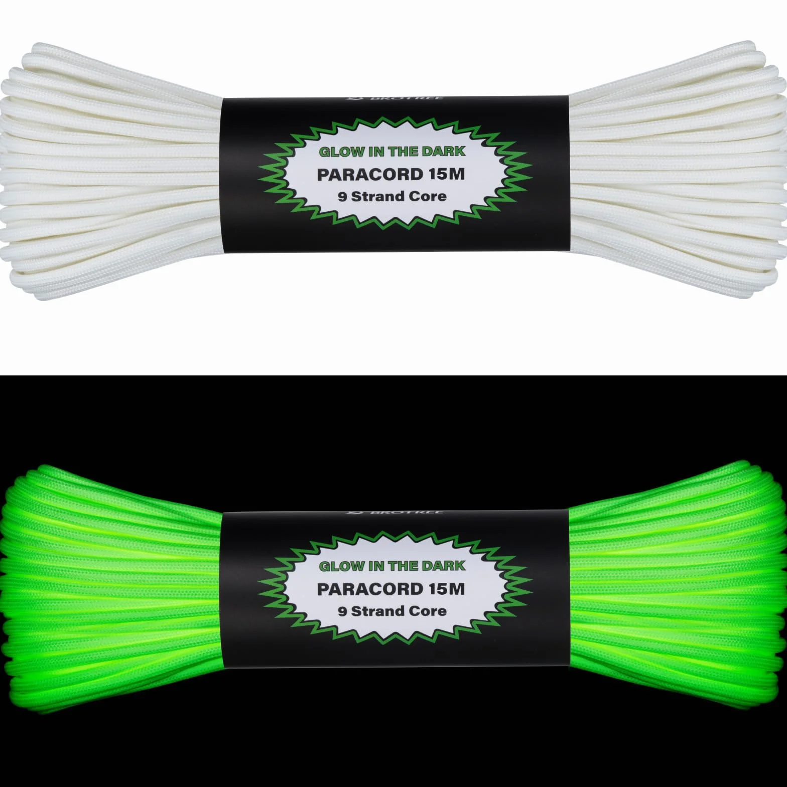 Brotree Glow In The Dark Paracord 550 4mm 15m Luminous Linka 9 Strands Fluorescencyjny Paracord for Kemping, Rzemieślnicze, Namiot