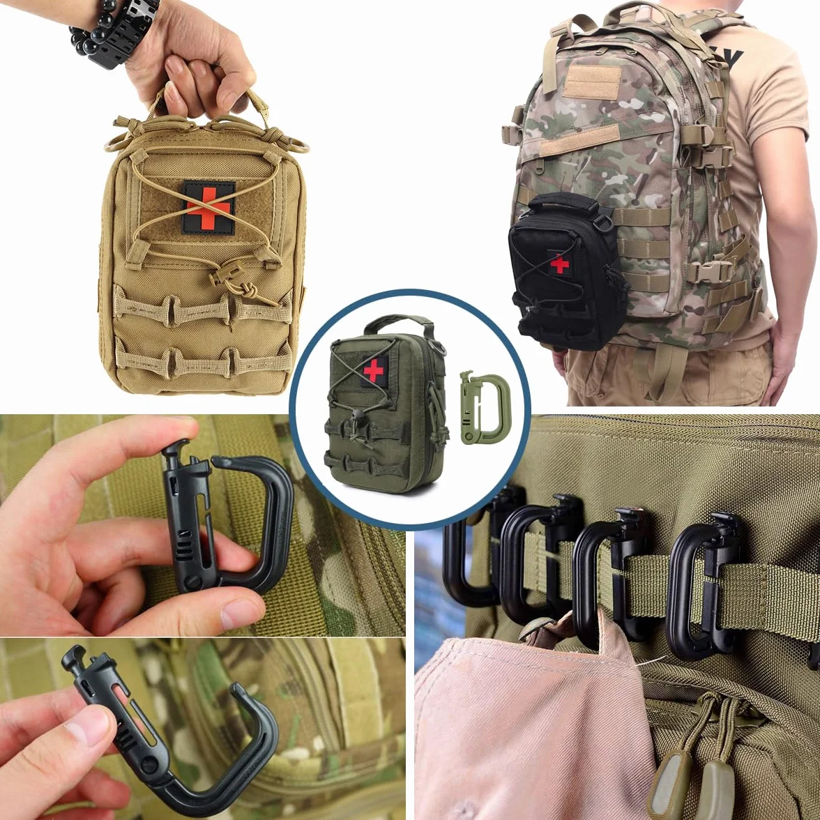 MUCHER Taktyczna torba pierwszej pomocy, Molle IFAK, torba pierwszej pomocy, medyczna torba Molle, mała torba survivalowa, z 3 haczykami, na wędrówki, polowanie, kemping, trening (zielona)
