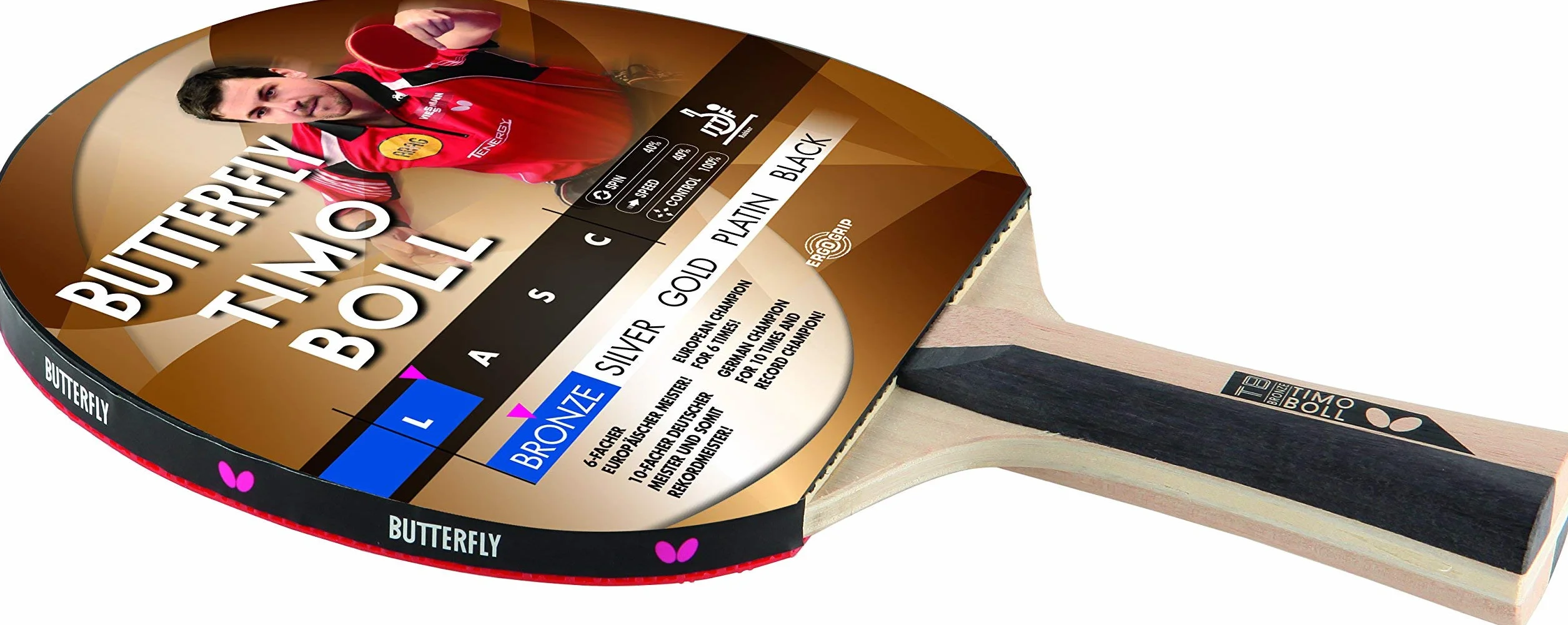 Butterfly® Timo Boll Bronze rakieta do tenisa stołowego, rakieta do tenisa stołowego, rakieta dla ambitnych graczy rekreacyjnych, z certyfikatem ITTF | Wklęsły kształt uchwytu | kolor drewna