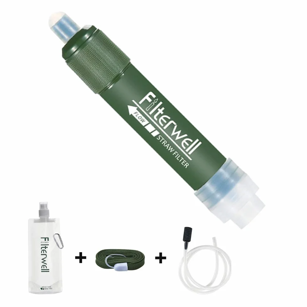 Osobisty filtr wody, oczyszczacz wody na świeżym powietrzu, przenośny mini system filtracji, awaryjny oczyszczacz wody na kemping, wędrówki i podróże (zielona armia)