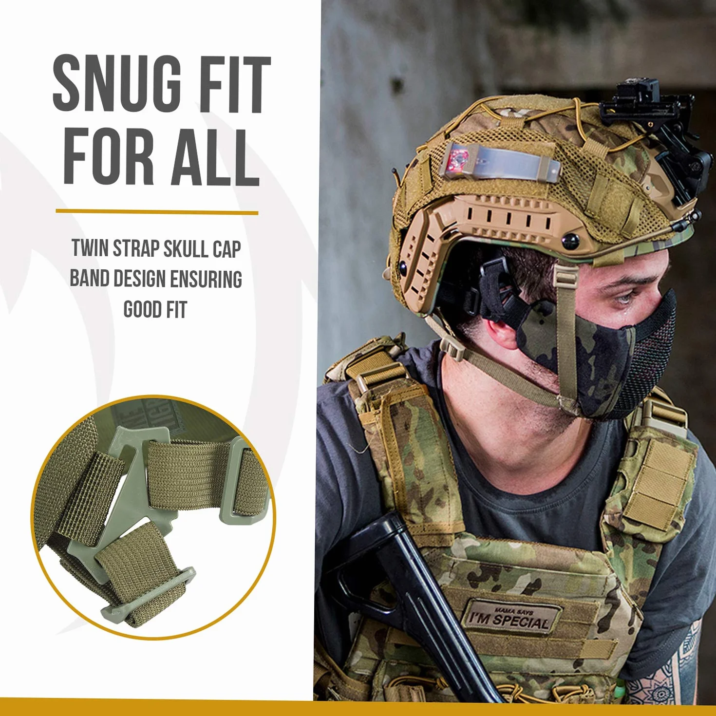 OneTigris Składana półmaska ochronna na twarz, maska siatkowa do Softair Paintball CS (OD zielona, L)