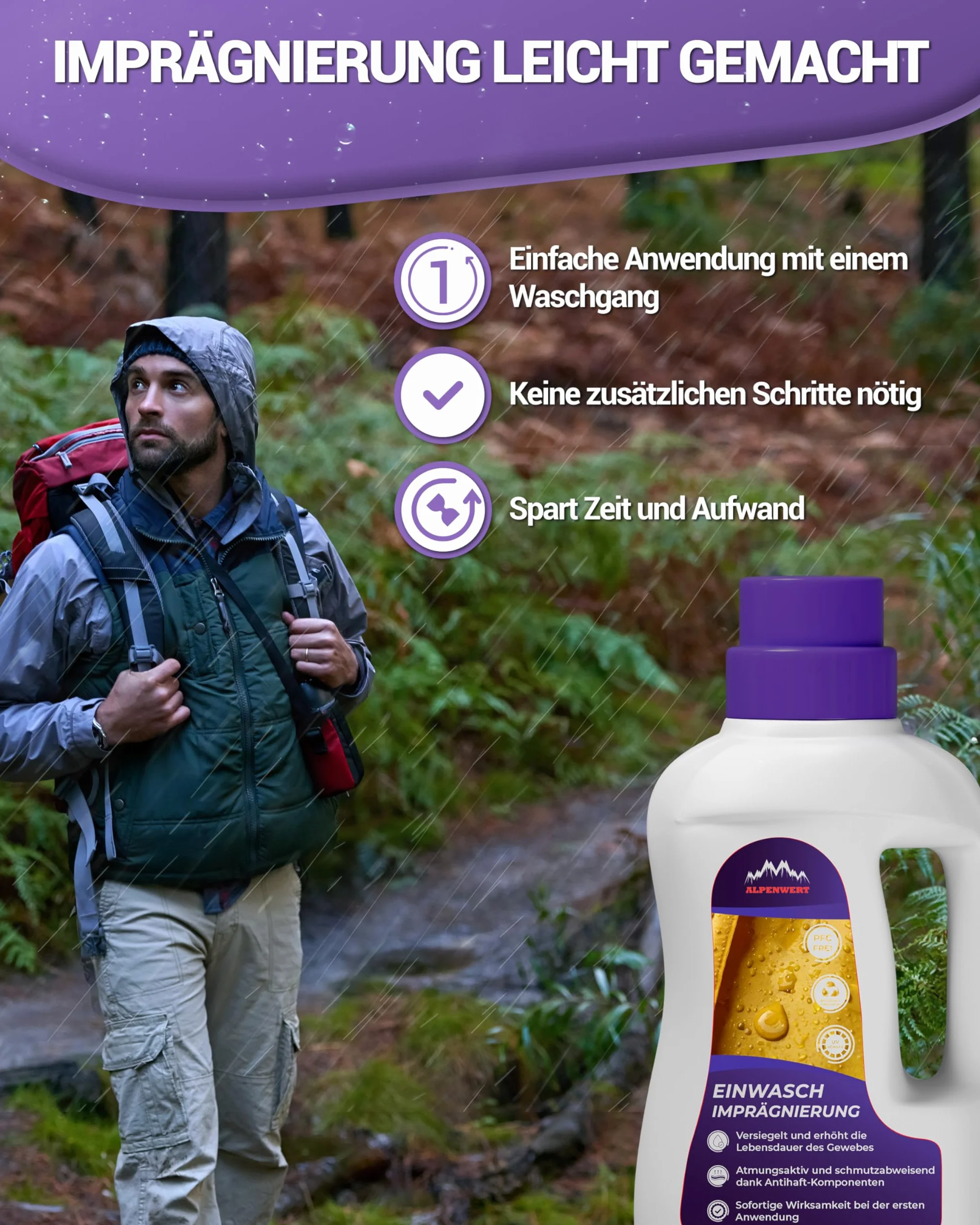 ALPENWERT® Środek do impregnacji 500ml [WYROBIONO W NIEMCACH] do odzieży outdoorowej, odzieży funkcyjnej, odzieży narciarskiej, Gore-tex i innych. Środek do impregnacji, impregnacja do prania