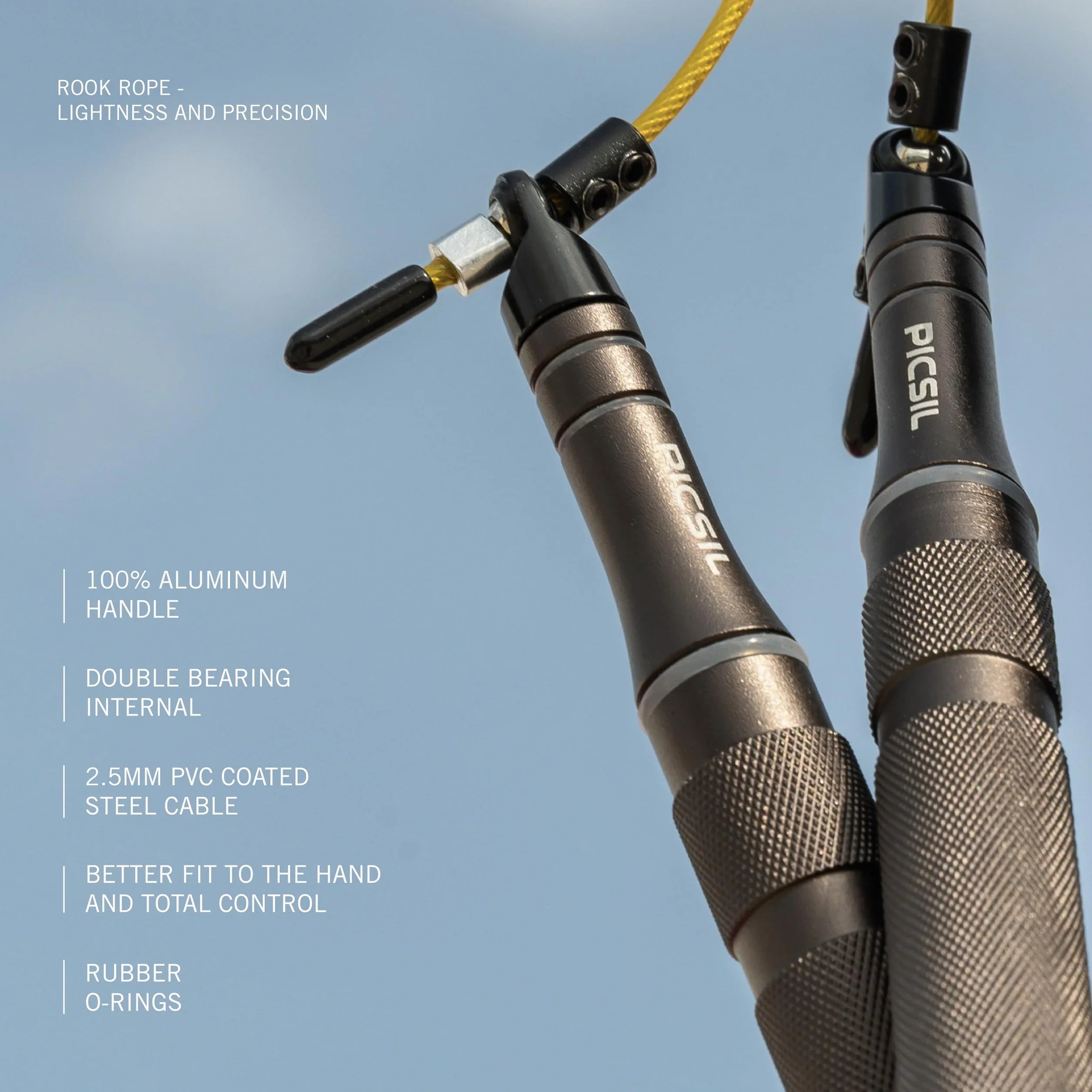 PICSIL - Rook, Skakanka dla Początkujących, Rączka Aluminiowa, Linka Stalowa Powlekana PVC, Wytrzymała i Lekka Skakanka, Podwójne Skoki, Idealna do Cross-treningu, Boksu, Fitness
