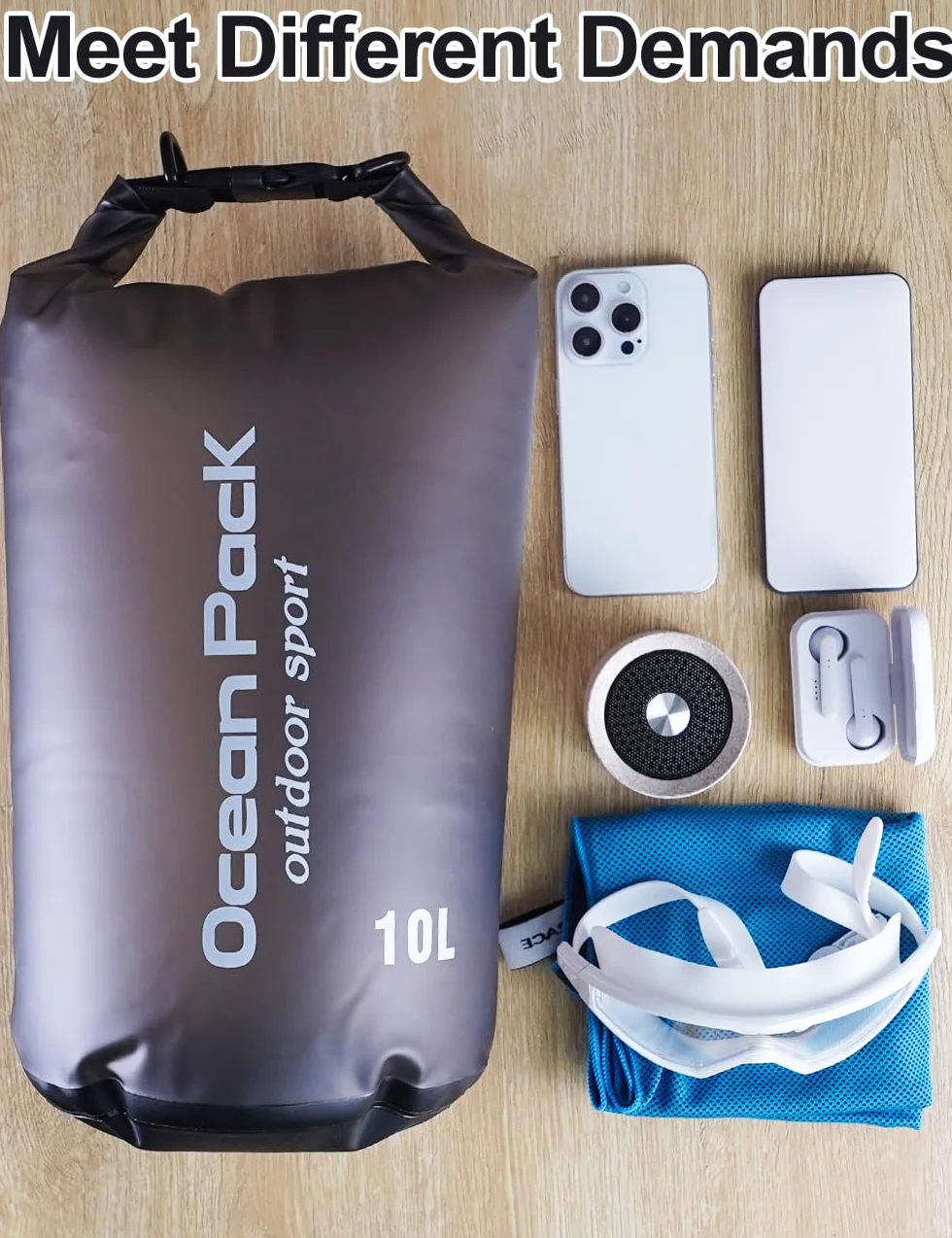 Worek wodoszczelny, 20L 10L 5L 2L Wodoszczelny plecak z paskiem na ramię i wodoodpornym etui na telefon, Pływanie, Kąpiel, Plaża, Kajak, Stand Up Paddling, Nurkowanie, czarny, 10l, moda