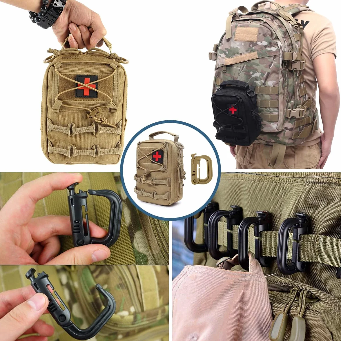 MUCHER Taktyczna torba pierwszej pomocy IFAK na molle, torba pierwszej pomocy na talii, medyczna torba na molle, mała ogólna torba survivalowa z 3 haczykami na wędrówki, polowanie, kemping, trening