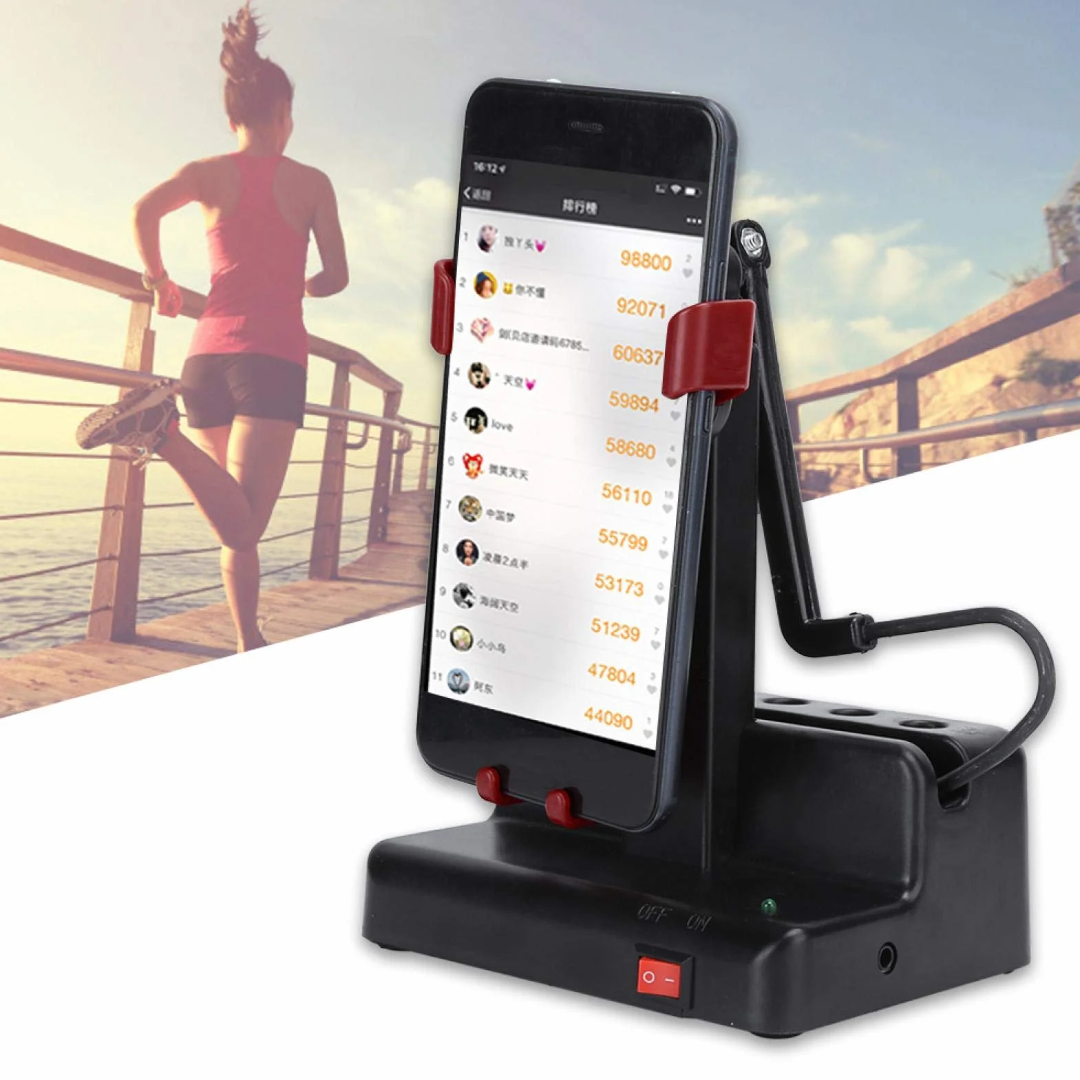 Earn Steps Automatically Mobile Phone Shaker – licznik kroków w lewo/w prawo huśtawka uchwyt na telefon komórkowy urządzenie ruchome z włącznikiem/wyłącznikiem do programu liczenia kroków Wechat Run