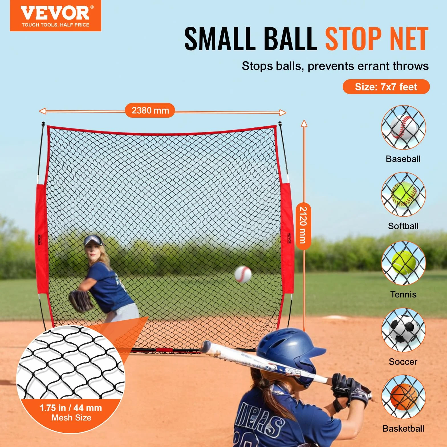 VEVOR Barricade Backstop Siatka sportowa barierowa przenośny ekran ochronny baseball softball lacrosse piłka nożna hokej