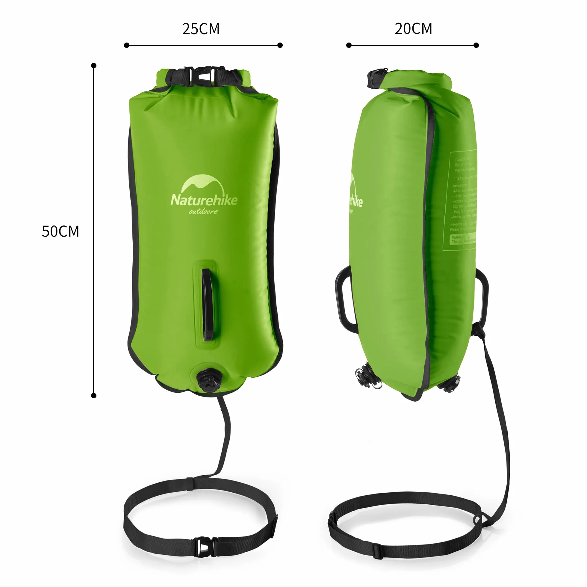 Naturehike Nadmuchiwana boja do pływania, 18 l, wodoszczelny worek do pływania z dwiema poduszkami powietrznymi, nadaje się do otwartych zbiorników wodnych i triatlonu, wyporność 18 kg, zapewnia