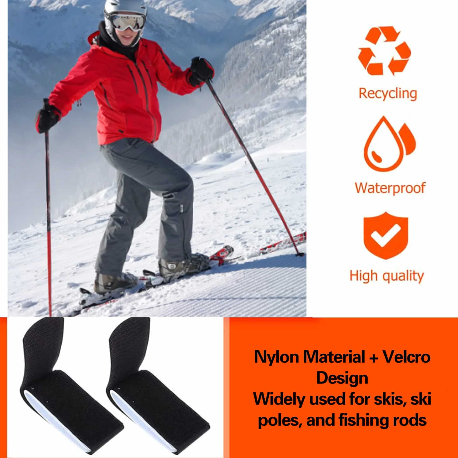 Taśmy narciarskie na rzep, paski do mocowania nart, pasek na ramię, uprząż narciarska, pasek do noszenia, regulowany pasek na narty, snowboard, nylonowy, do nart i kijków narciarskich, czarne, 2