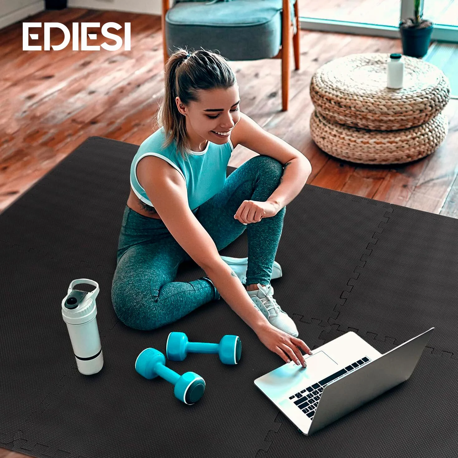 EDIESI, Gym Floor, Tatami, Home Exercise, for Sports Machines, Floor Dismountable Pools, Eva Rubber Mat, Puzzle Carpet, Siłownia (18 sztuk/30x30x1 cm/Beżowy)