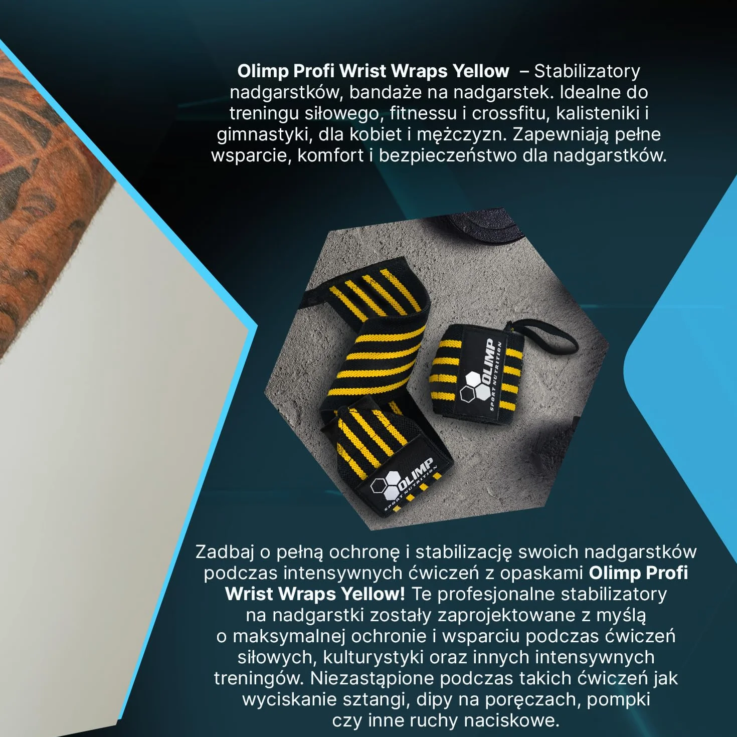 Olimp Stabilizatory nadgarstków - Wsparcie nadgarstka dla kobiet i mężczyzn - Sport Fitness Crossfit - Profi Wrist Wraps Yellow