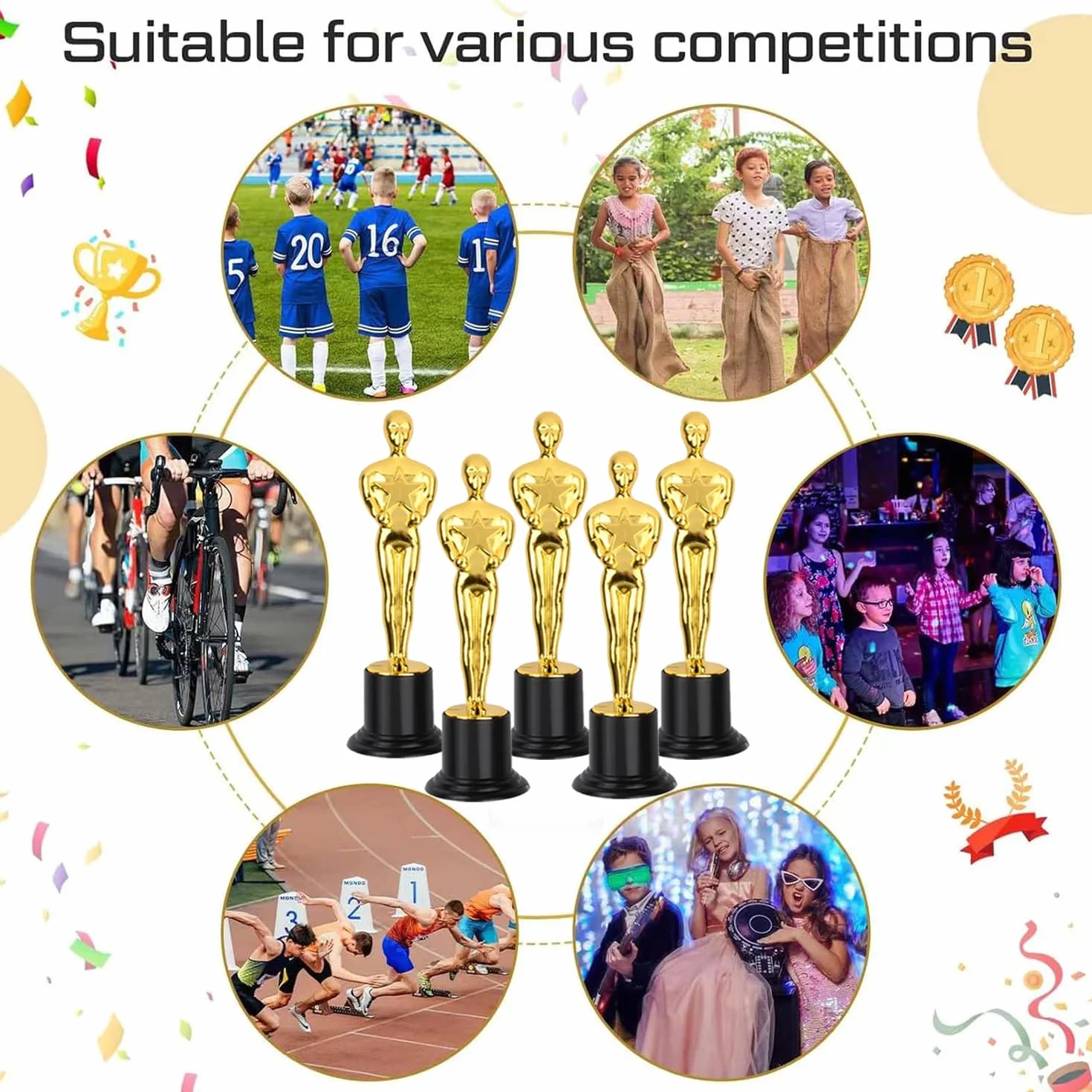 12 Złotych Trofeów Statuetki, Kawałki Trofeów Dla Dzieci, Mini Plastikowe Złoto Trofea, Plastikowe Trofea Piłka Nożna Dla Dzieci Sport, Piłka Nożna, Uroczystości, Imprezy, Nagrody Szkolne