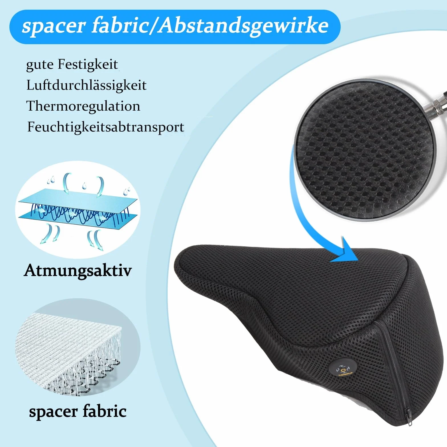 Thermrup Podgrzewany pokrowiec na siodełko rowerowe USB z torbą Power Bank i osłoną przeciwdeszczową